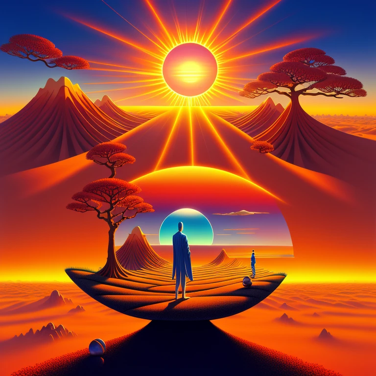 rising sun, new year, spiritual, surreal art, landscape, perspective, top quality
