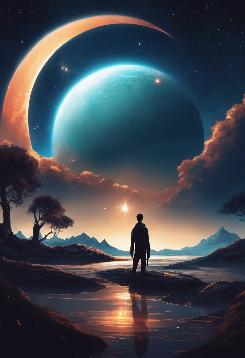 anime image of a planet with a star in the background, epic anime art, inspired by Cyril Rolando, anime fantasy illustration