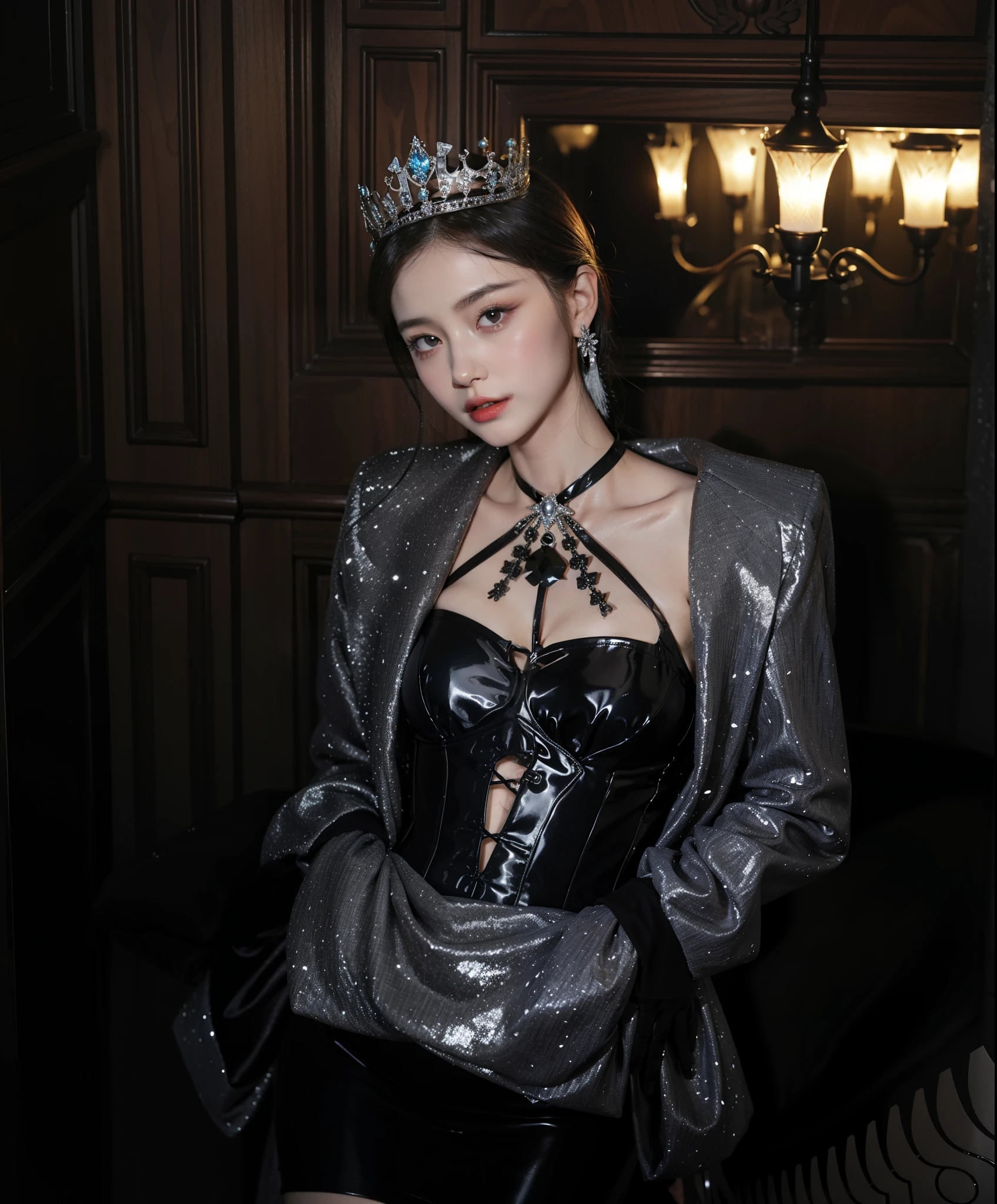 florence pugh, prinzessin irulan, dune, beautiful woman, wearing a silver mask with chains, nackt, naughty breasts, sexy, Kettenhemd tragen, denuded, wears chain armor, but the armor covers her face, Armor focuses on the face, Louis Vuitton Armor Wear, Quadratischer Kiefer in mittelalterlicher Kleidung, complicated steel armor