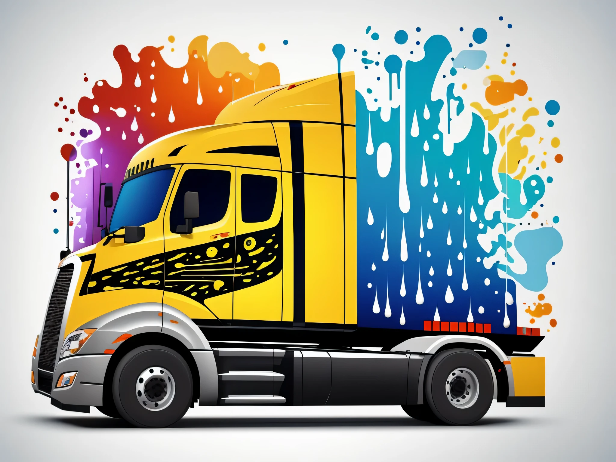 cab-over euro semi truck vector graphic Dripping, incredibly high
details, 16k, colorful, t-shirt design, incredibly Brillant
dripping high details --v 5