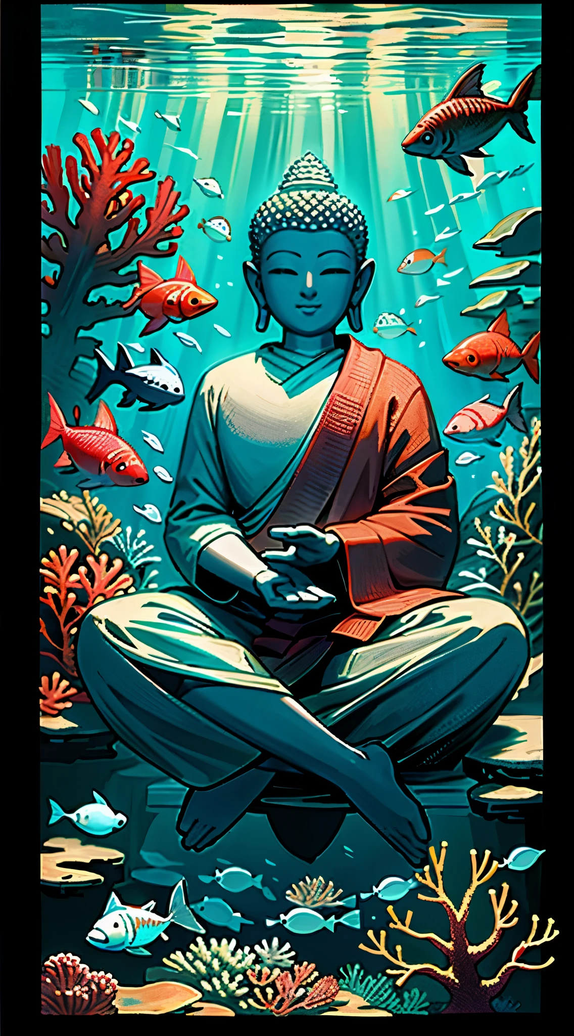 image of Buddha , under sea , Coral , Sea floor , tides , area , fishes , optical illusion