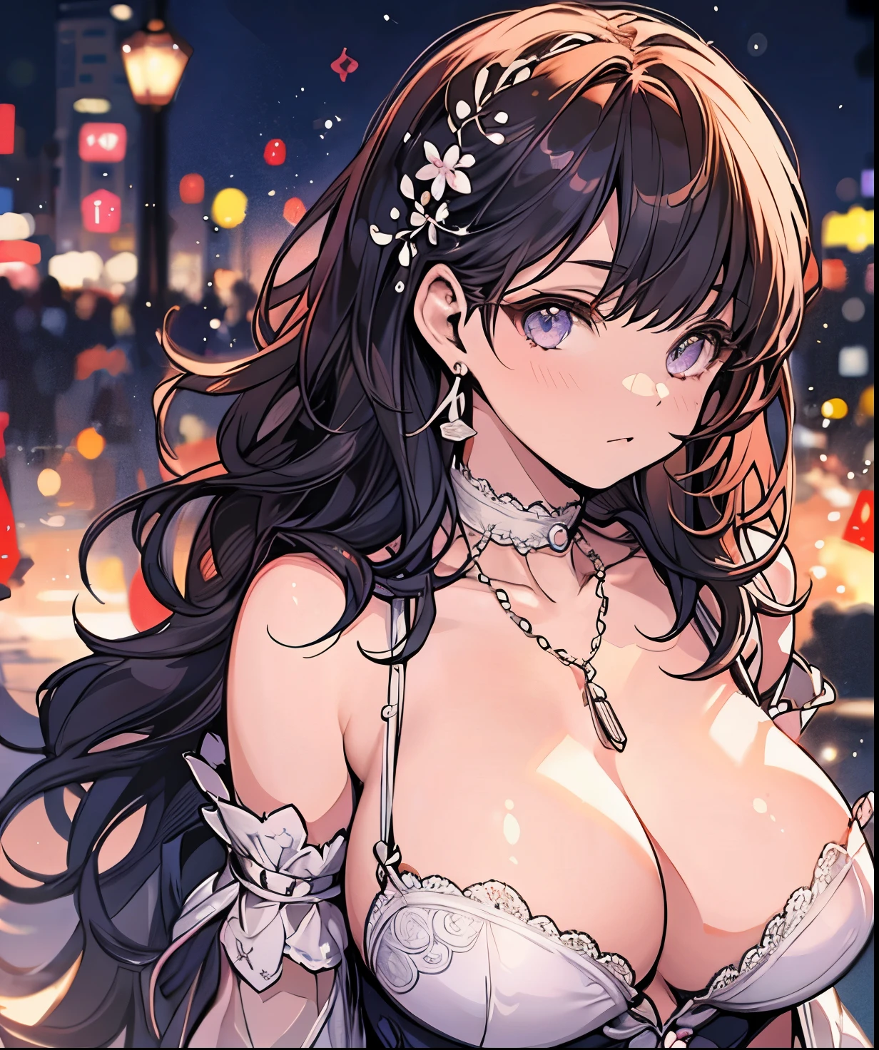 1girl, large full breasts, cute face, Lustrous skin, Beautiful Landscapes,