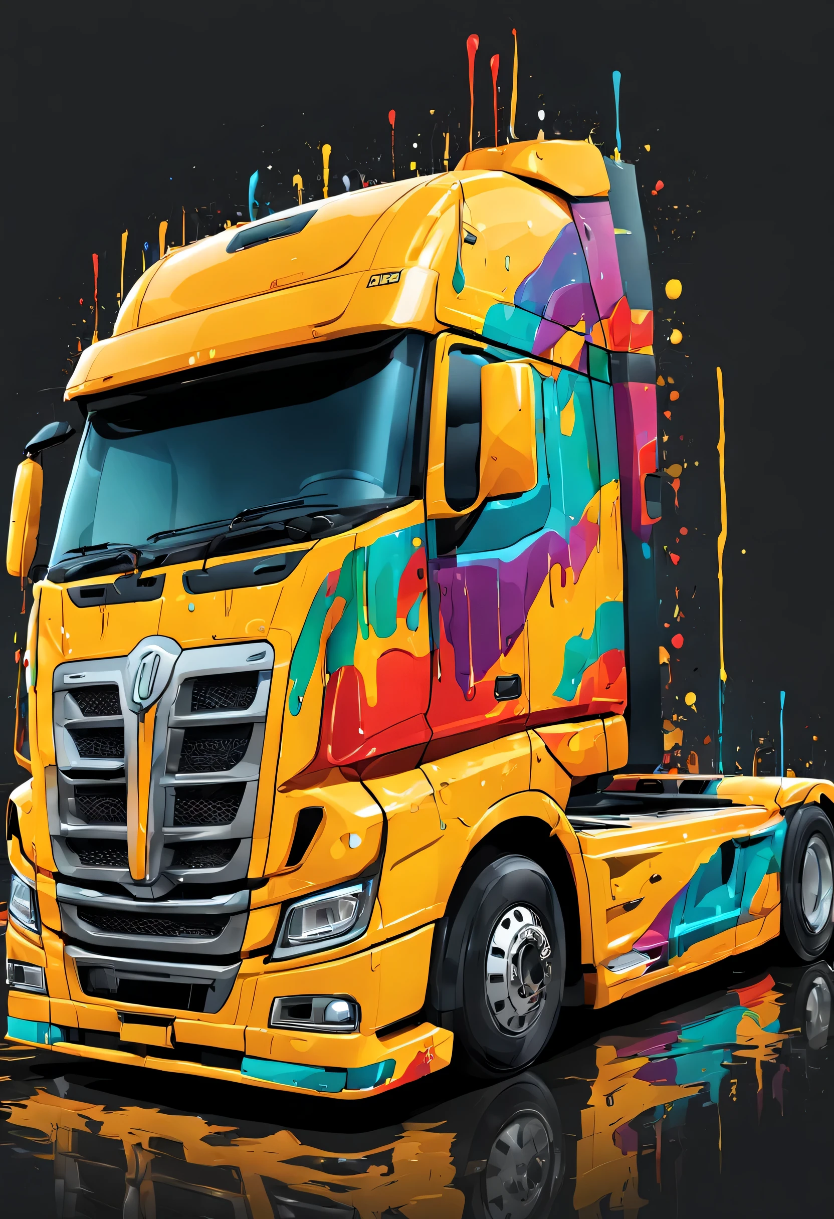 cab-over euro semi truck vector graphic Dripping, incredibly high
details, 16k, colorful, t-shirt design, incredibly Brillant
dripping high details --v 5