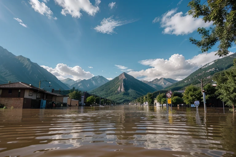an image of flooding in mountainous city