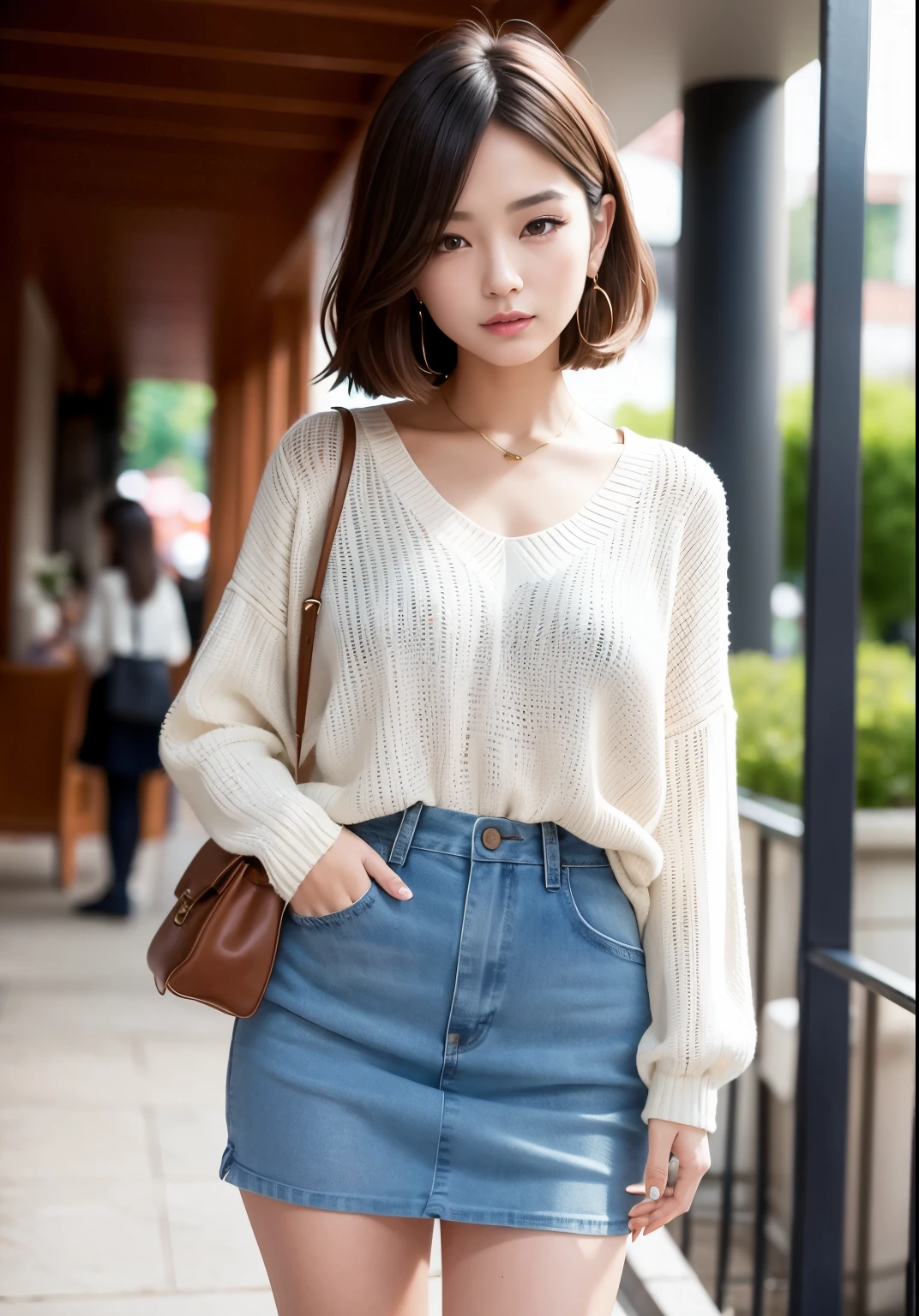 masterpiece), top-quality, 超A high resolution,4k,8k,1girl in ,shorth hair, 电影灯光, Photorealsitic, real looking skin, HDR,Beautiful woman,fashionable cafe,Sweaters