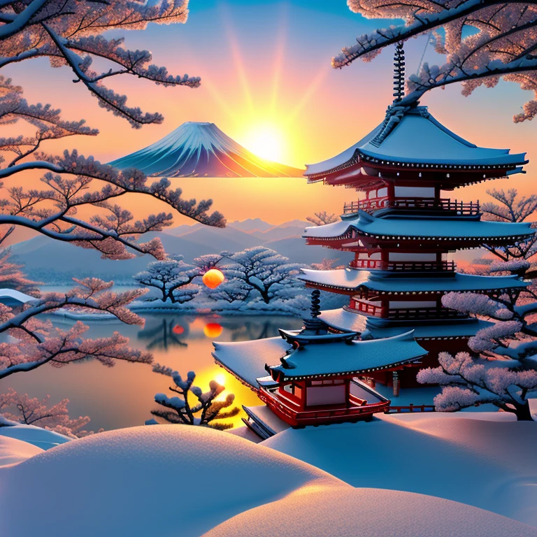 rising sun, new year, spiritual, scenery, perspective, top quality, Japan, winter