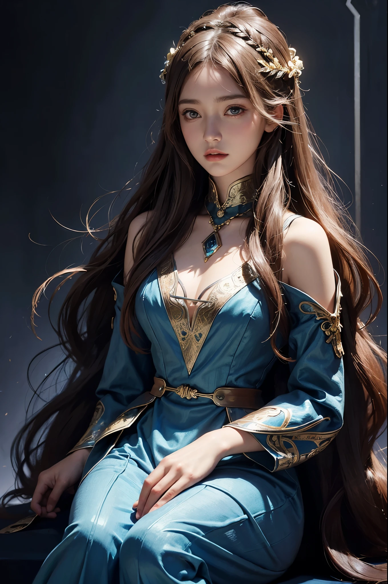 Surreal female portraits by David Hockney and Alphonse Mucha,Fantasyart,photographrealistic,动态照明,artstation,poster for,Volumetriclighting,Very detailed faces,4 k,Award-Awarded,,1girl,in the darkness nigth,deep shading,low tune,Cowboy photoormal outfit:1.4),long whitr hair,whaite hair,