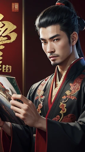 oriental、man in ancient chinese clothes、ancient chinese hairstyle man、three kingdom、multiple warlords、top-quality、​masterpiece、超A high resolution、(Photorealsitic:1.4)、Game Posters、man writing