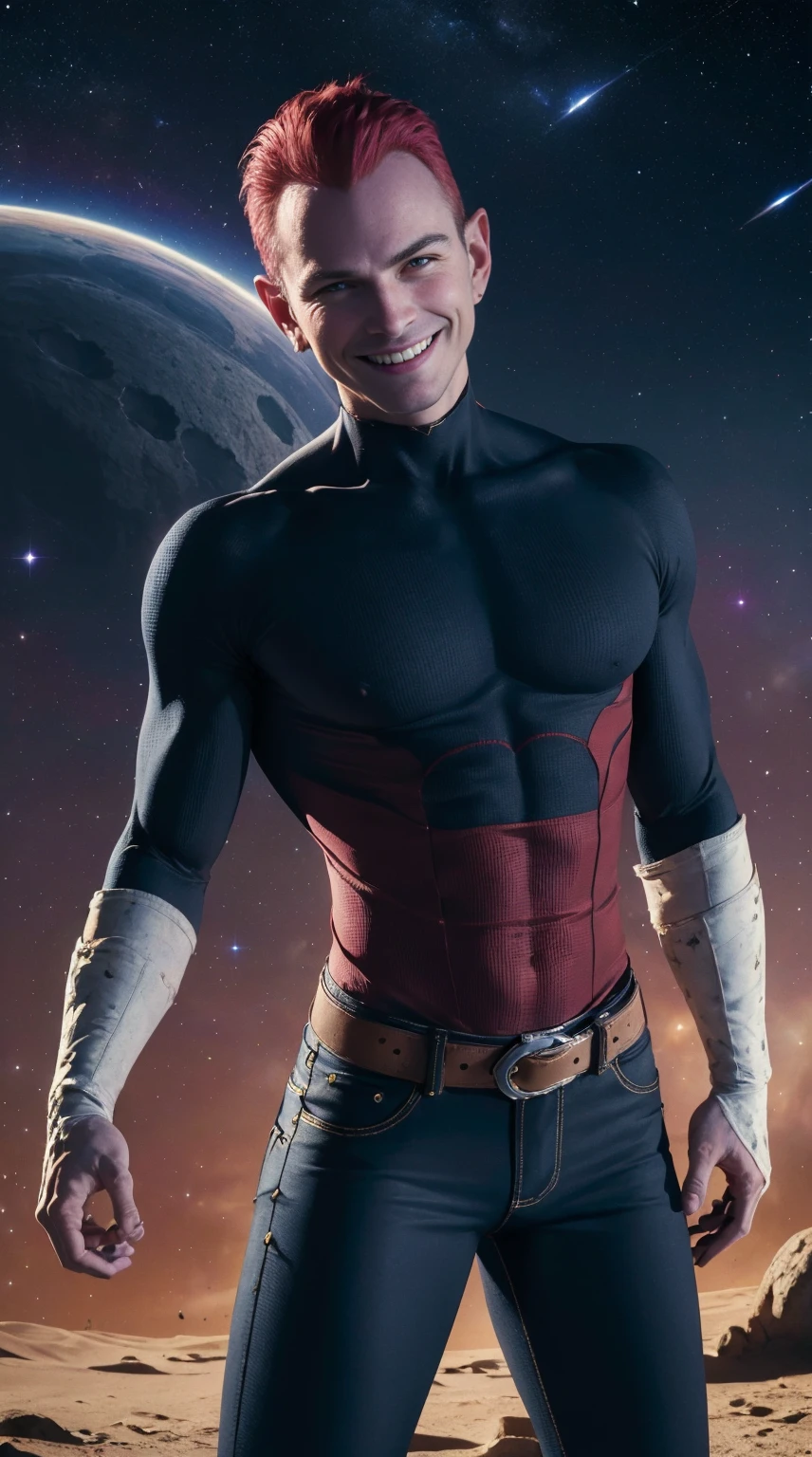 ((masterpiece,best quality)), absurdres,
Cocotte_DB, 
solo, smiling, looking at viewer, cowboy shot, 
space background, cinematic composition, dynamic pose,