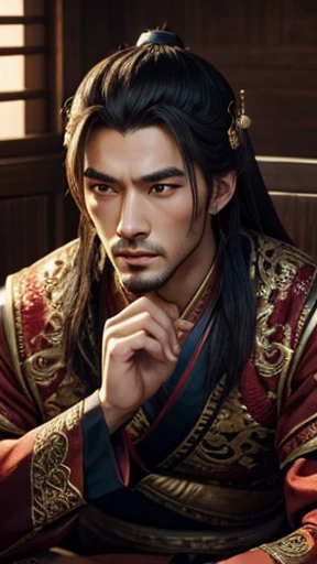 oriental、man in ancient chinese clothes、ancient chinese hairstyle man、three kingdom、multiple warlords、top-quality、masterpiece、超A high resolution、(Photorealsitic:1.4)、Game Posters、man writing