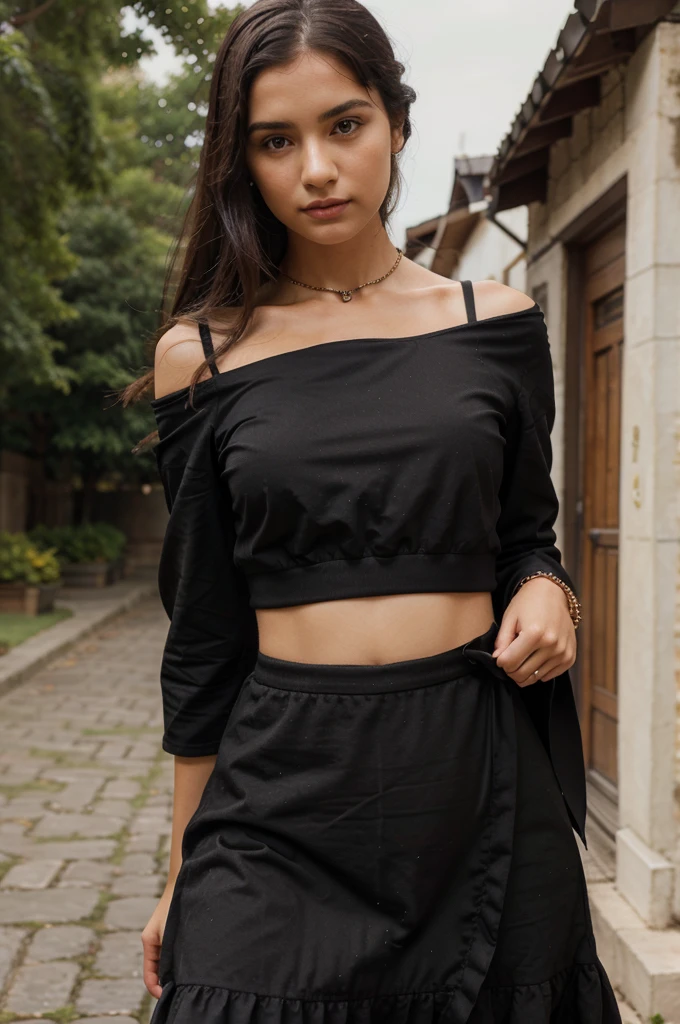 Age: 18-20 years
Hair: Long, black,
Eyes: Big, brown
Outfit: Trendy and fashionable Instagram ( dress, stylish top and short cargo pant)
Accessories: Wearing a black watch on her hand
Pose: Natural, confident
Background: Bright, modern setting with good lighting