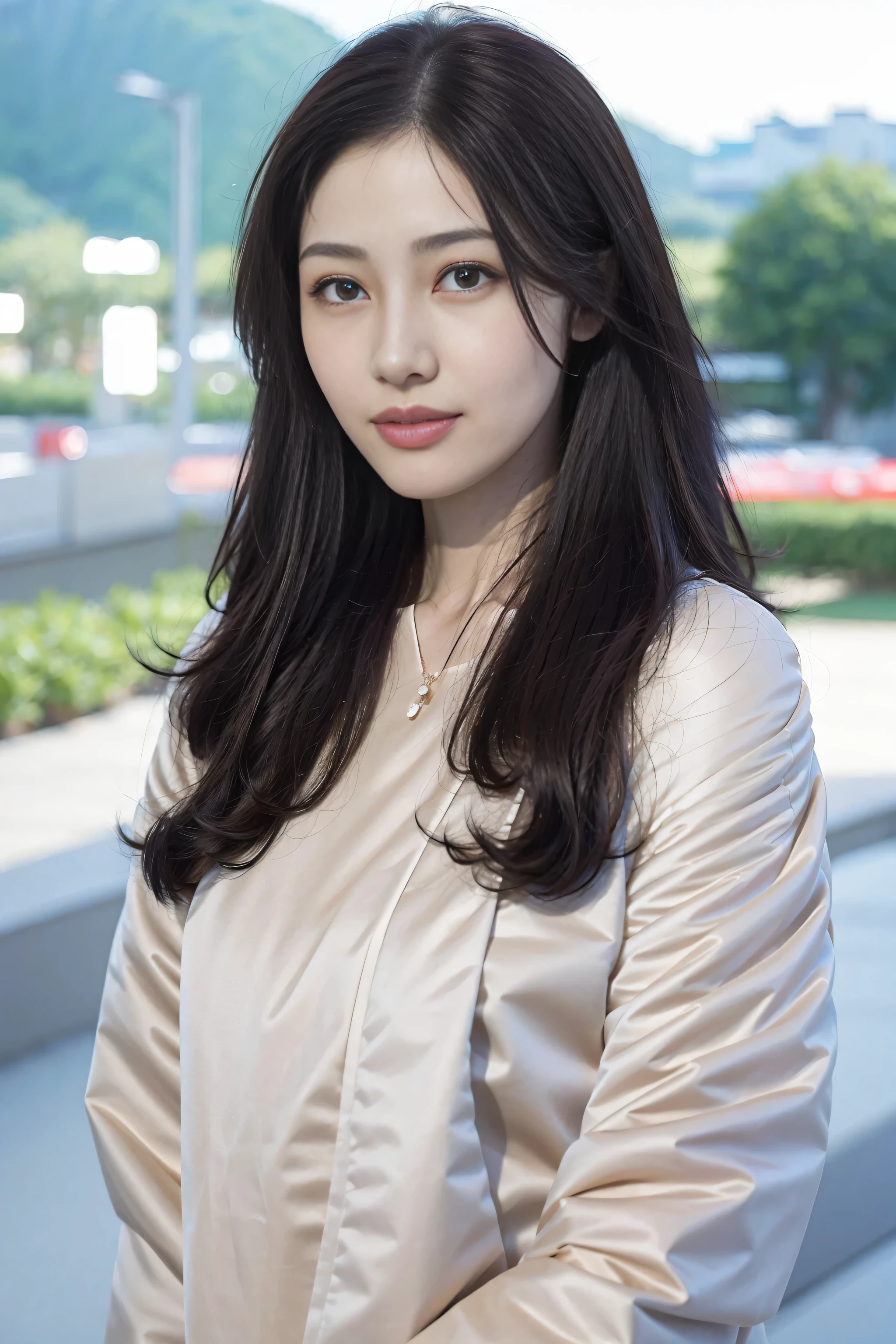 1 Lady, Long hair with a shawl, (Ultra actual, A high resolution), (highly details eye, Hair is okay, The face is very detailed, Highly detailed plump lips), (cropped shoulders、Lie flat, Upper part of the body, Cautious smile, (Best quality at best:1.4), RAW photogr, (actual, photo-actual:1.37), professional photoshooting, 电影灯光, (delicated face: 1.2),
