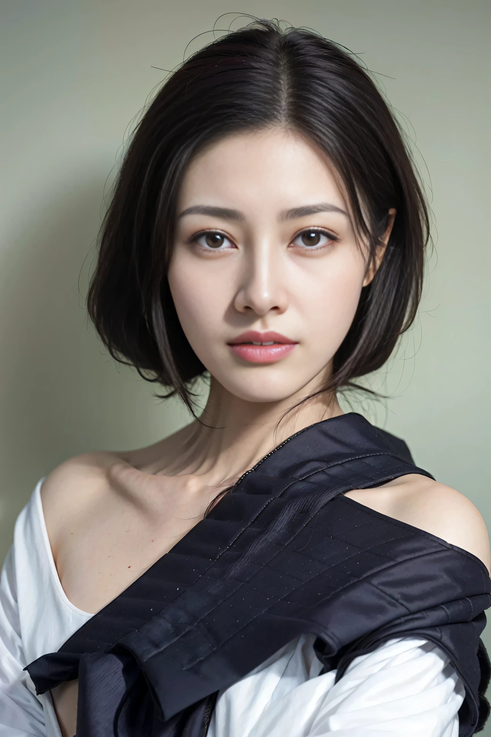1 Lady, Long hair with a shawl, (Ultra actual, A high resolution), (highly details eye, Hair is okay, The face is very detailed, Highly detailed plump lips), (cropped shoulders、Lie flat, Upper part of the body, Cautious smile, (Best quality at best:1.4), RAW photogr, (actual, photo-actual:1.37), professional photoshooting, 电影灯光, (delicated face: 1.2),