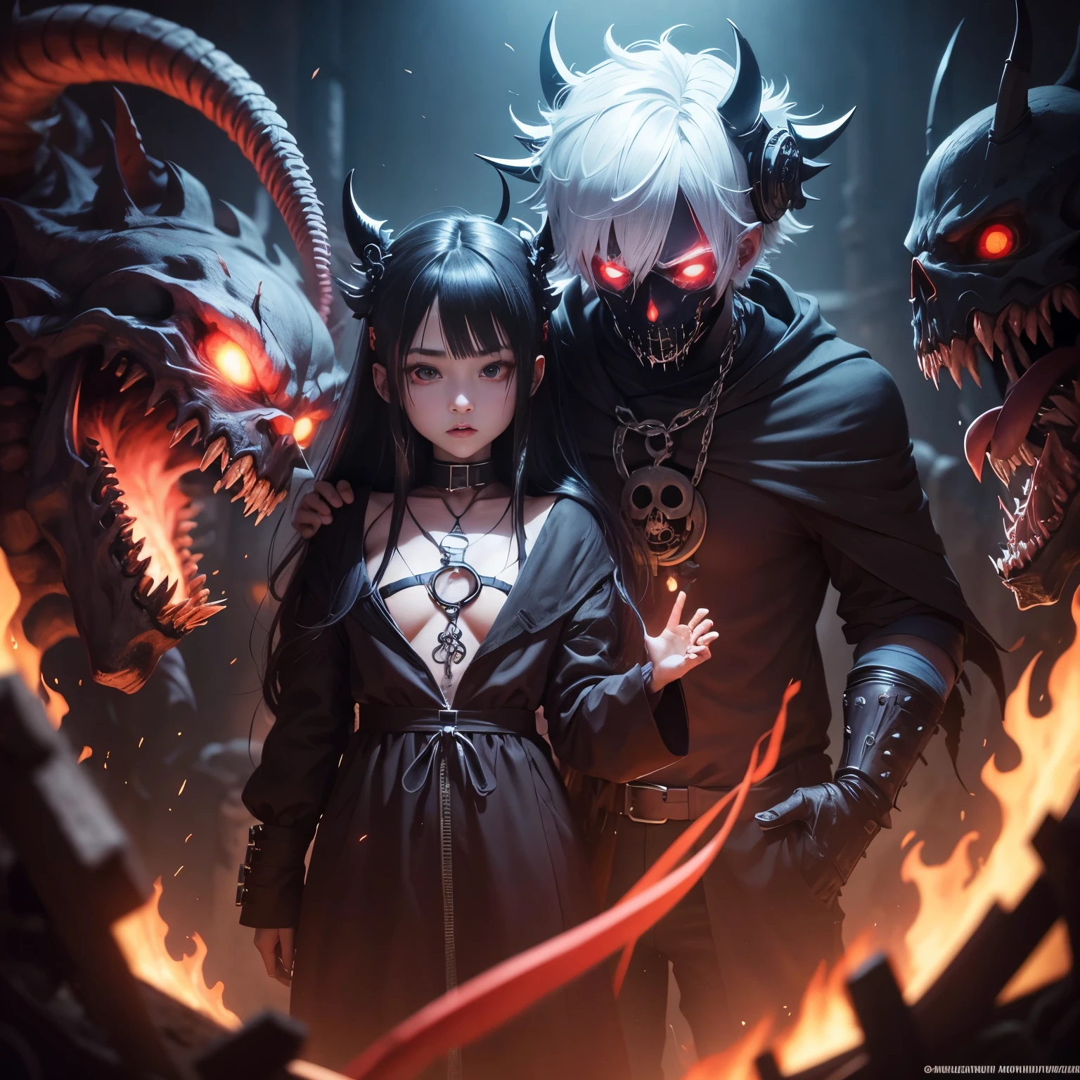 Tokio Ghoul, anime, demonio, bestial skull, correntes ensanguentadas, preso, ossos Behemoth, manic eye aberration, membros suturados, tentacles, ossos, dentes, presas afiadas, acorrentado, expression of insanity, loucura, dungeon dungeon environment, 8k, qualidade ultra HD.