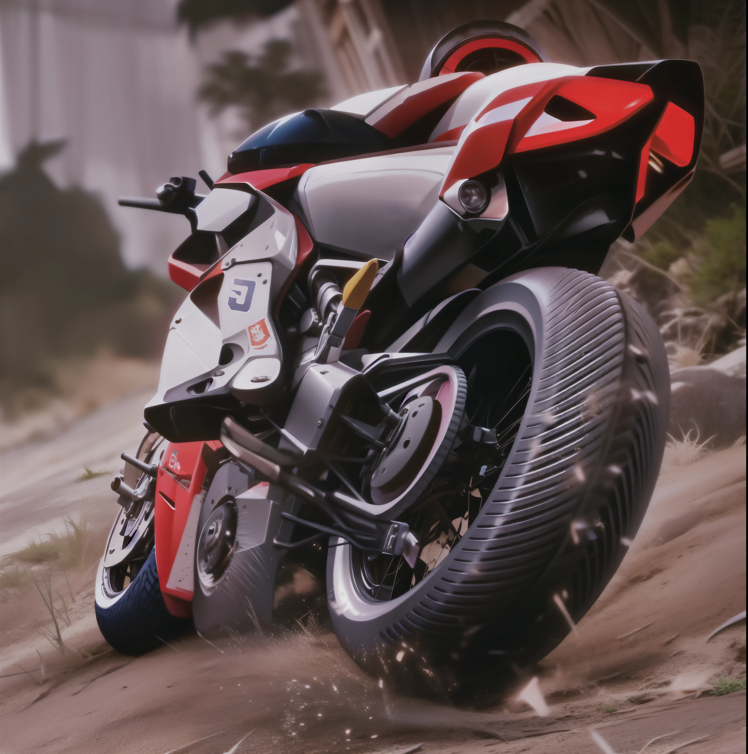 there is a motorcycle that is parked on the side of the road, huge ducati panigrale motorbike, motorcycles, photorealistic artstyle, photo realistic octane render, hyper realistic style, motorcycle, motorbike, 3 d octane cycle unreal engine 5, 3d octane cycle unreal engine 5, 3 d hyper realistic render, amazing photorealistic graphics, motorbiker, cycles render engine