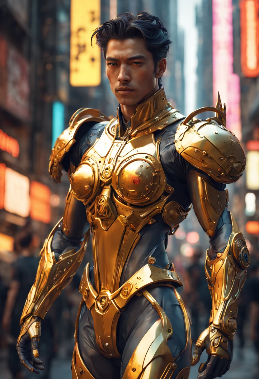 swordsman of Light, Enchanted Marketplace, Graphite in Hirohiko Araki style, Minimalist, Ornate, masterpiece, trending on artstation, Colorful, 23rd century scientific schematics, blueprint, hyperdetailed vector technical documents, callouts, legend, patent registry, photograph of a Fashion model, full body, highly detailed and intricate, golden ratio, vibrant colors, hyper maximalist, futuristic, city background, luxury, elite, cinematic, fashion, depth of field, colorful, glow, trending on artstation