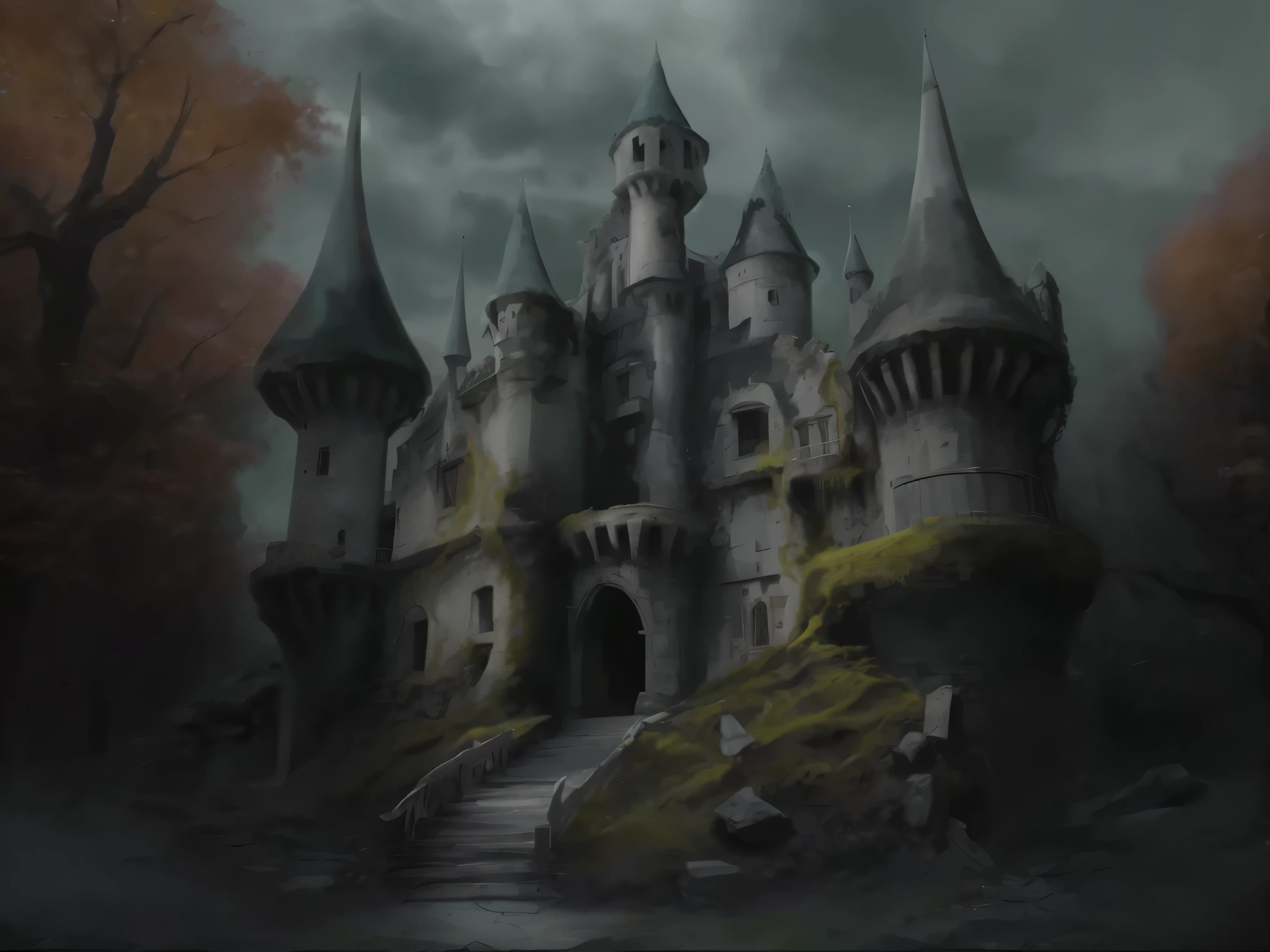 ultra - detailed, Lots of detail,tmasterpiece,Deep shaping,Dilapidated castle,hand painted style,high high quality,ultraclear,