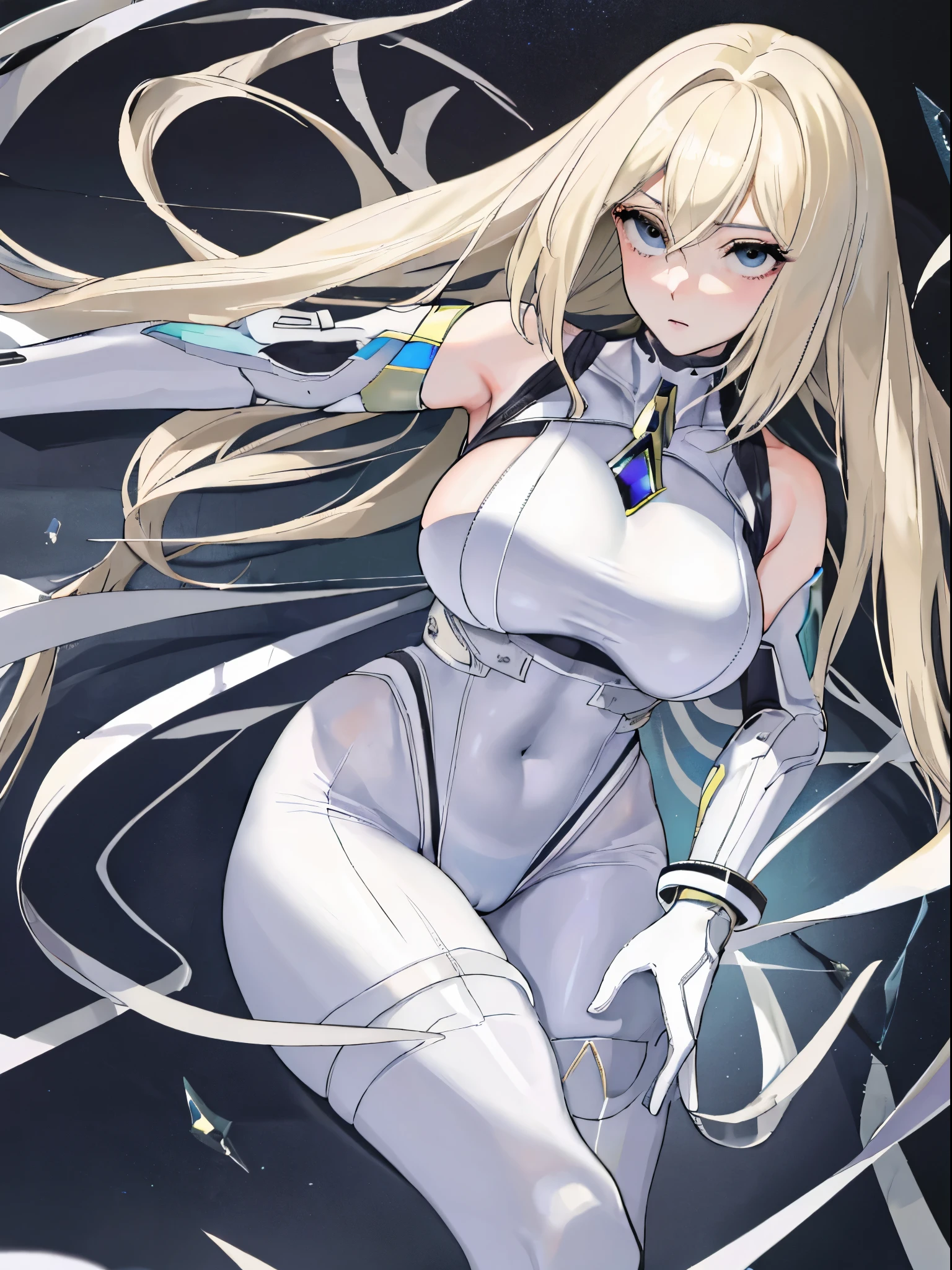 top-quality、realistic touch,high-detail、photoRealstic、thin-waist、captive beauty、solid platinum-blonde eyelashes、platinum-blonde、full body Esbian、cheeks flushed、thin-waist、In a white room、She is in estrus、Sleeveless、Bodysuit with minimal fabric area、Colossal tits、big butts、Angle from below、sexy pose、camel toe