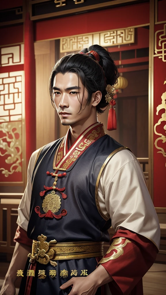oriental、man in ancient chinese clothes、ancient chinese hairstyle man、three kingdom、multiple warlords、top-quality、masterpiece、超A high resolution、(Photorealsitic:1.4)、Game Posters、Inside the building、Working