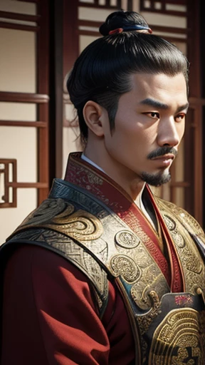 oriental、man in ancient chinese clothes、ancient chinese hairstyle man、three kingdom、multiple warlords、top-quality、​masterpiece、超A high resolution、(Photorealsitic:1.4)、Game Posters、Inside the building、Working