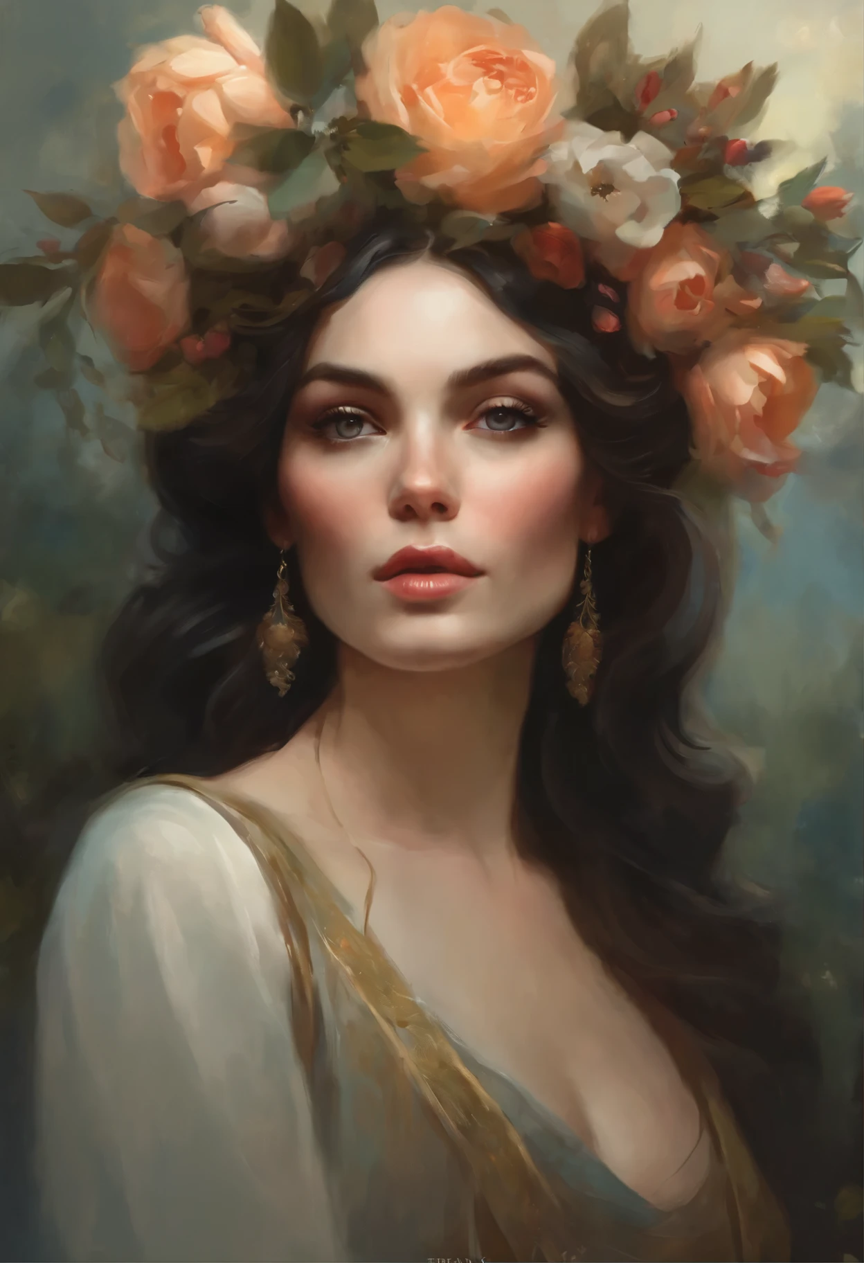 painting of a woman with a deer and a flower crown, magali villeneuve', In the style of Anna Dittmann, magali villeneuve and monet, beautiful character painting, Heather Theurer, Ghibli Tom Bagshaw, artwork in the style of guweiz, Adi Granov, jinyoung shin art, Ye Xin, Annie Stegg Gerard