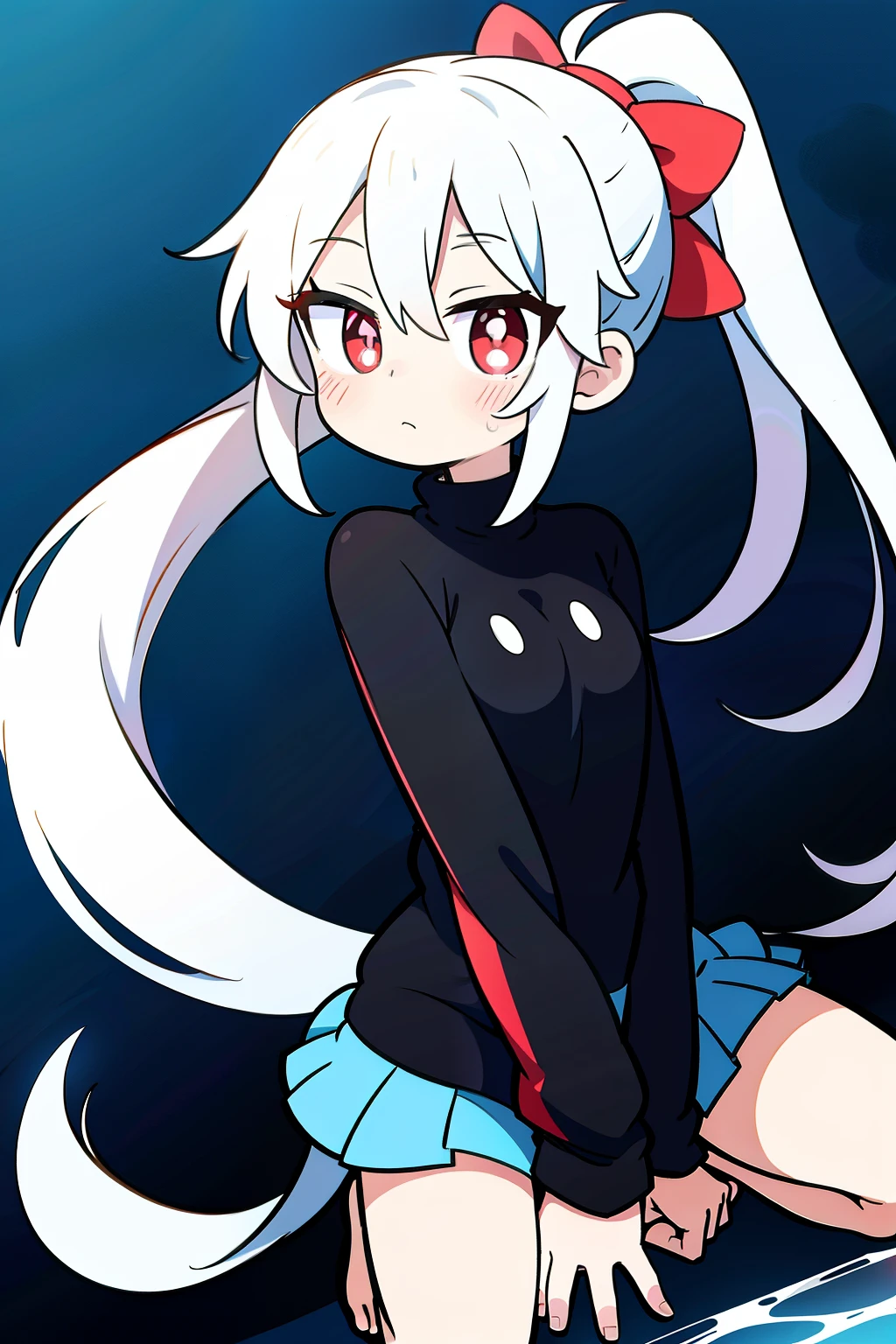 water ink，Anime shoujo，White hair with double ponytail，Red pupils