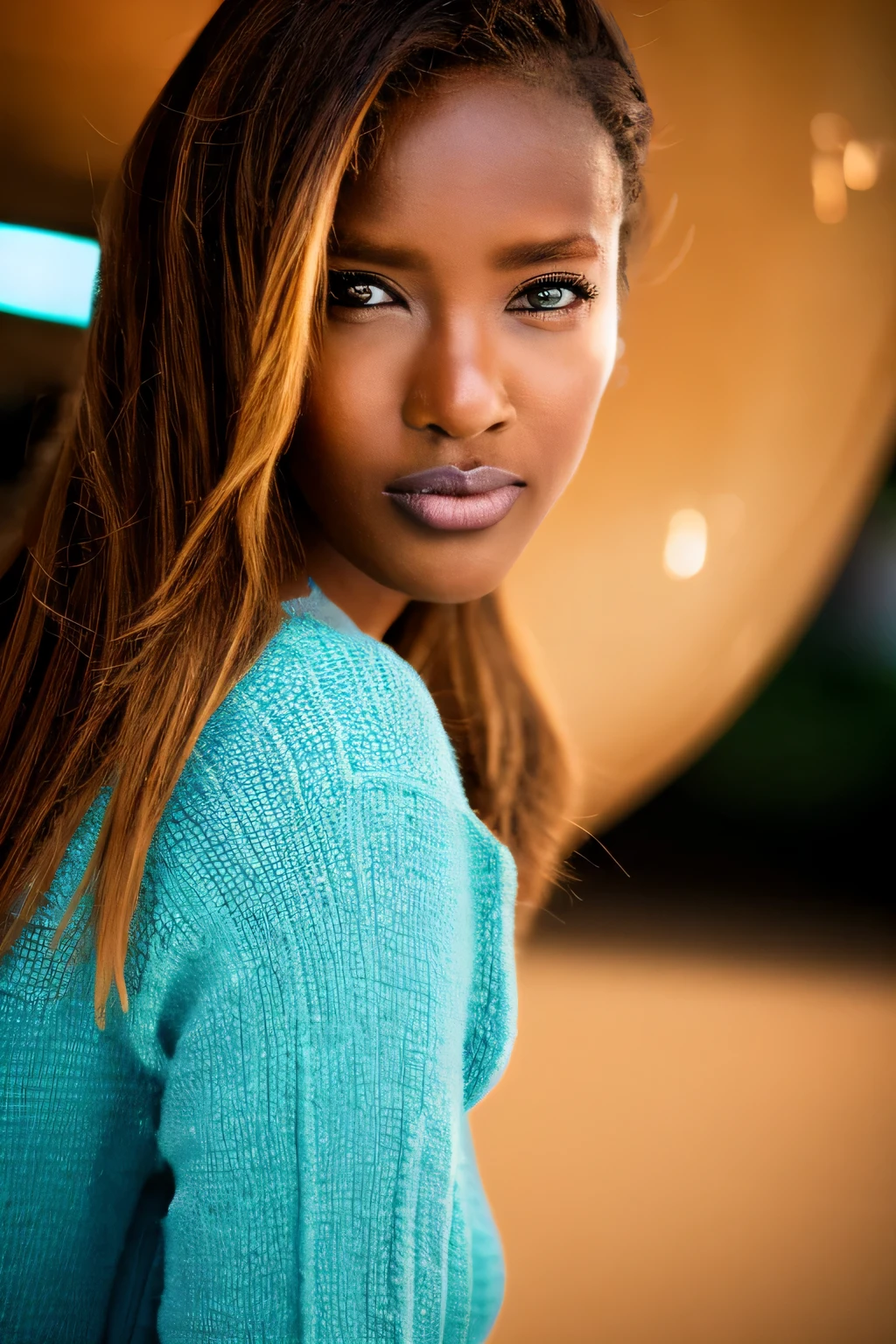 1girl, solo, brown hair, Cinematic Photo of a beautiful  kenyan fashion model bokeh train