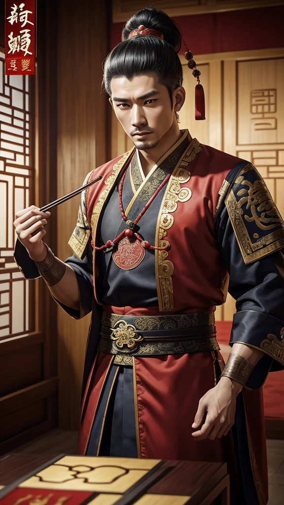 oriental、man in ancient chinese clothes、ancient chinese hairstyle man、three kingdom、multiple warlords、top-quality、masterpiece、超A high resolution、(Photorealsitic:1.4)、Game Posters、Inside the building、