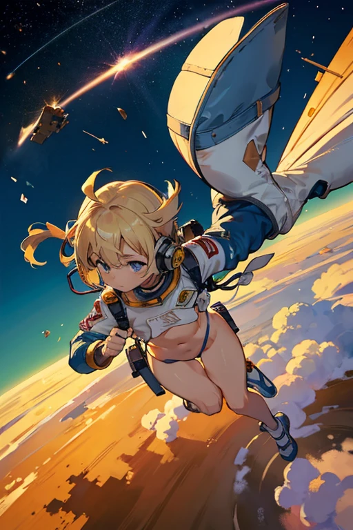 astronaut nudist jumping、Severely torn clothes are scattered around、Unstable buoyancy sandstorm、Amazing dynamism、Amazing Angle、