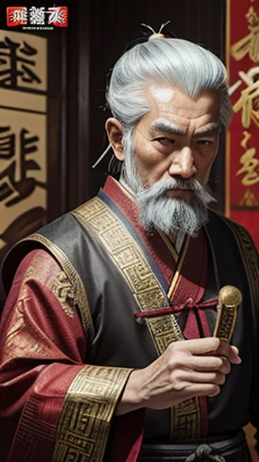 oriental、old man wearing ancient chinese clothes、old man with ancient chinese hairstyle、three kingdom、multiple warlords、top-quality、masterpiece、超A high resolution、(Photorealsitic:1.4)、Game Posters、Inside the building、