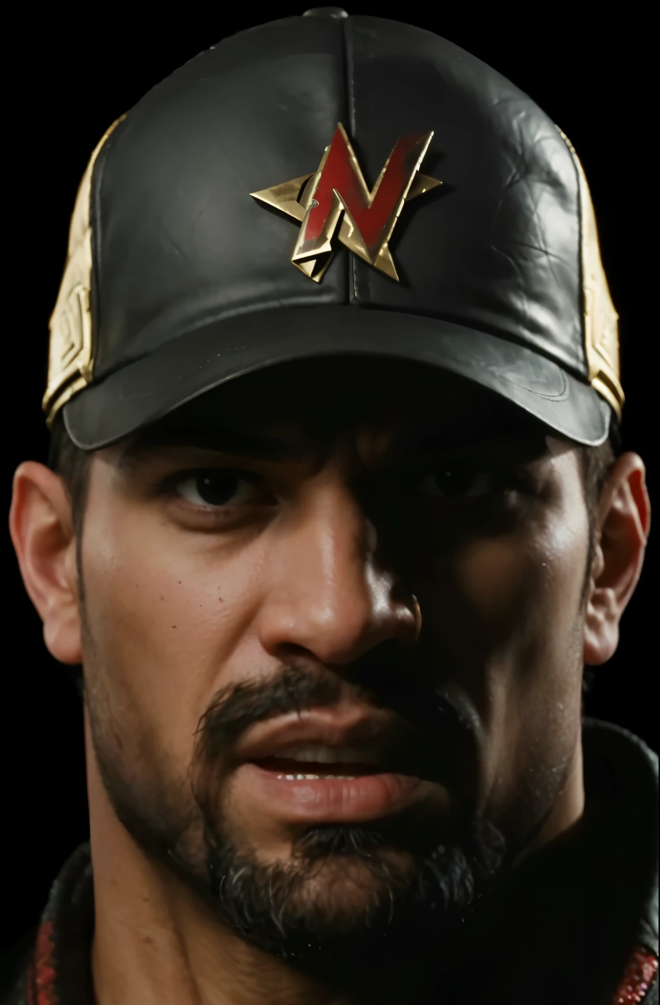 (masterpiece),(best quality:1.0),(ultra high resolution:1.0), Jax, mortal kombat, beard , cap forward, closeup, detailed, face focus, 8k wallpaper