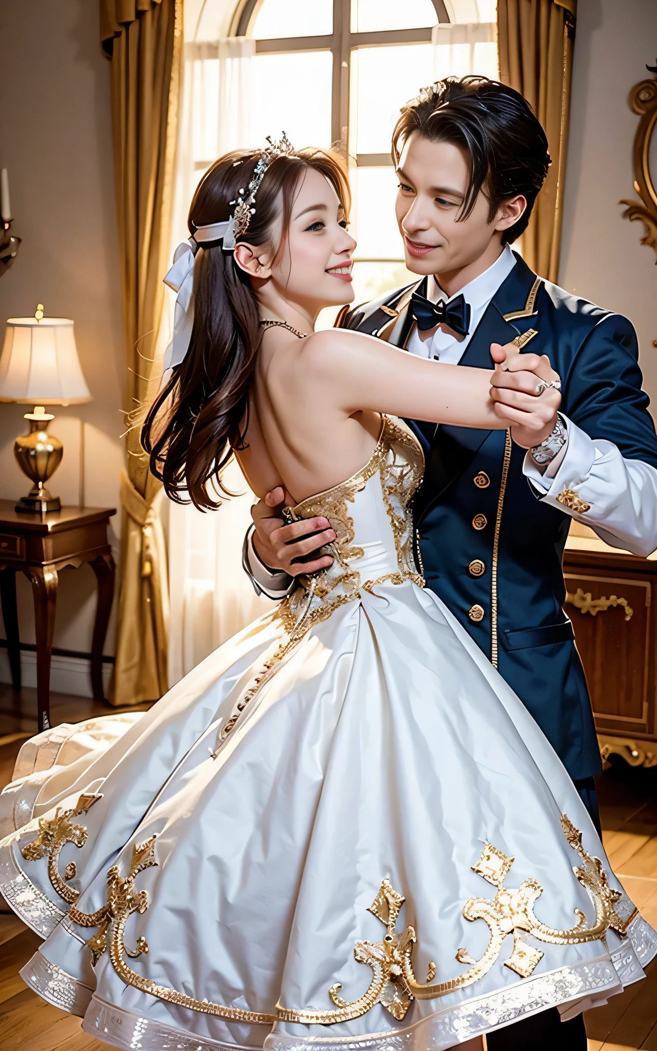 disney beauty and the beast、realphoto、Princess、Dancing with a smile、Glittering dresses、tiarra、palatial palace、ball