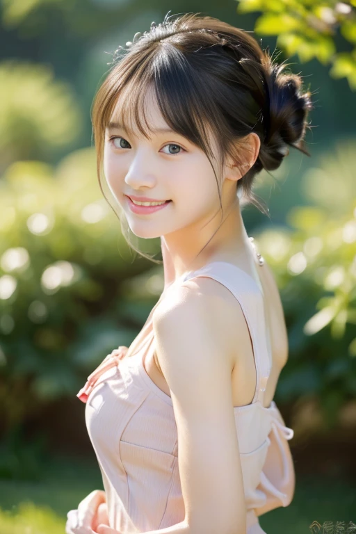 (((masterpiece))), (((Full body photo,Standing))),(One beautiful Japan girl, classmates, landscape and innocence,kawaii) ,超A high resolution, Realistic, ultra-detailliert, 8K,top-quality, Extremely detailed, Detailed background,A slender,very beautiful japanese girl, Detailed face:1.3),(Bery short hair,I tied her hair in a bun.A dark-haired :1.4), (a baby face,kawaii系,adorable 14 year old girl), (Perfect body:1.1), (kawaii下着姿), The best smile,Show your beautiful teeth,Super Detailed Face、Detailed lips、A detailed eye、small gravure idol,Transparent skin、Lori,high-definition RAW color photography, professional photograpy, Extremely detailed,, amazing, finely detail, Huge file size, extremely detailed fingers, highly detailed nose, highly detail mouth, Perfect Anatomy, Highly detailed background, Good figure, Cute face, Photography, (Smile), Perfect Skin, Perfect Anatomy, (kawaiiブラジャー), (big bed),