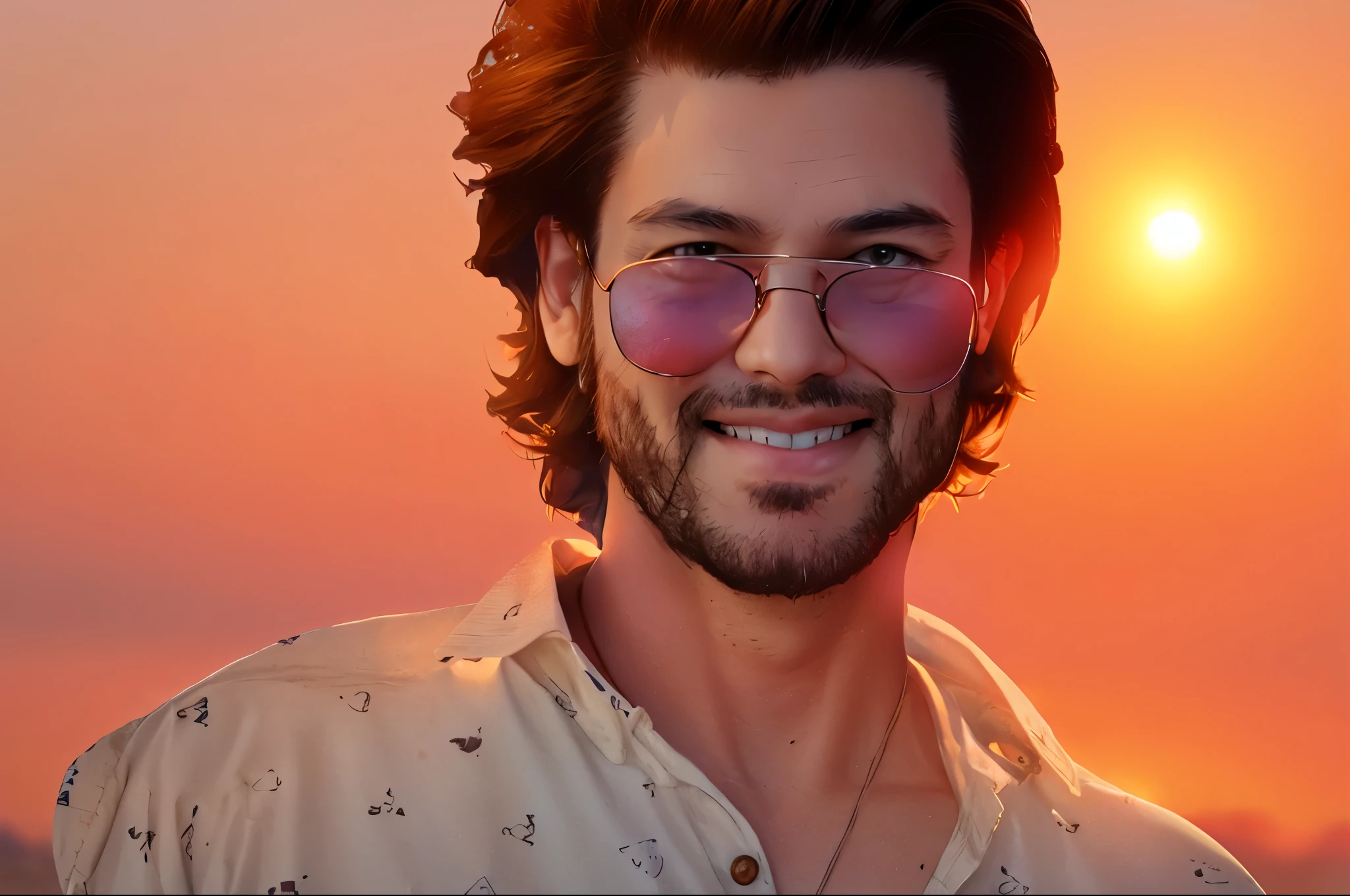 Realistic face background change real face sunset