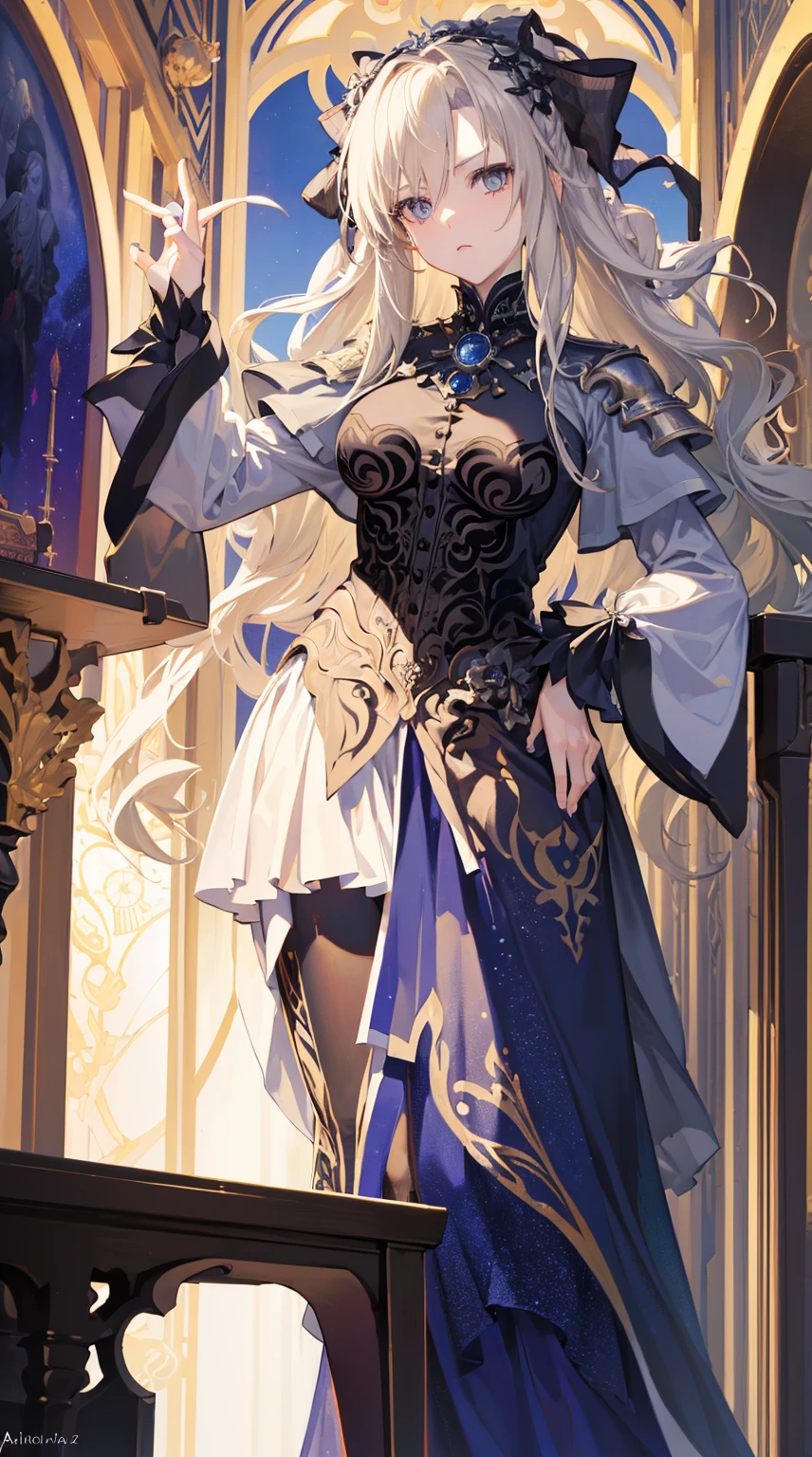 (best quality,highres,masterpiece:1.2),1girl, long white hair,a tarot moon,western,symbolism,visual art,occult,international,vision casting,heraldry,philosophy,iconography,numerology,charisma,artistic,Alphonse Mucha.