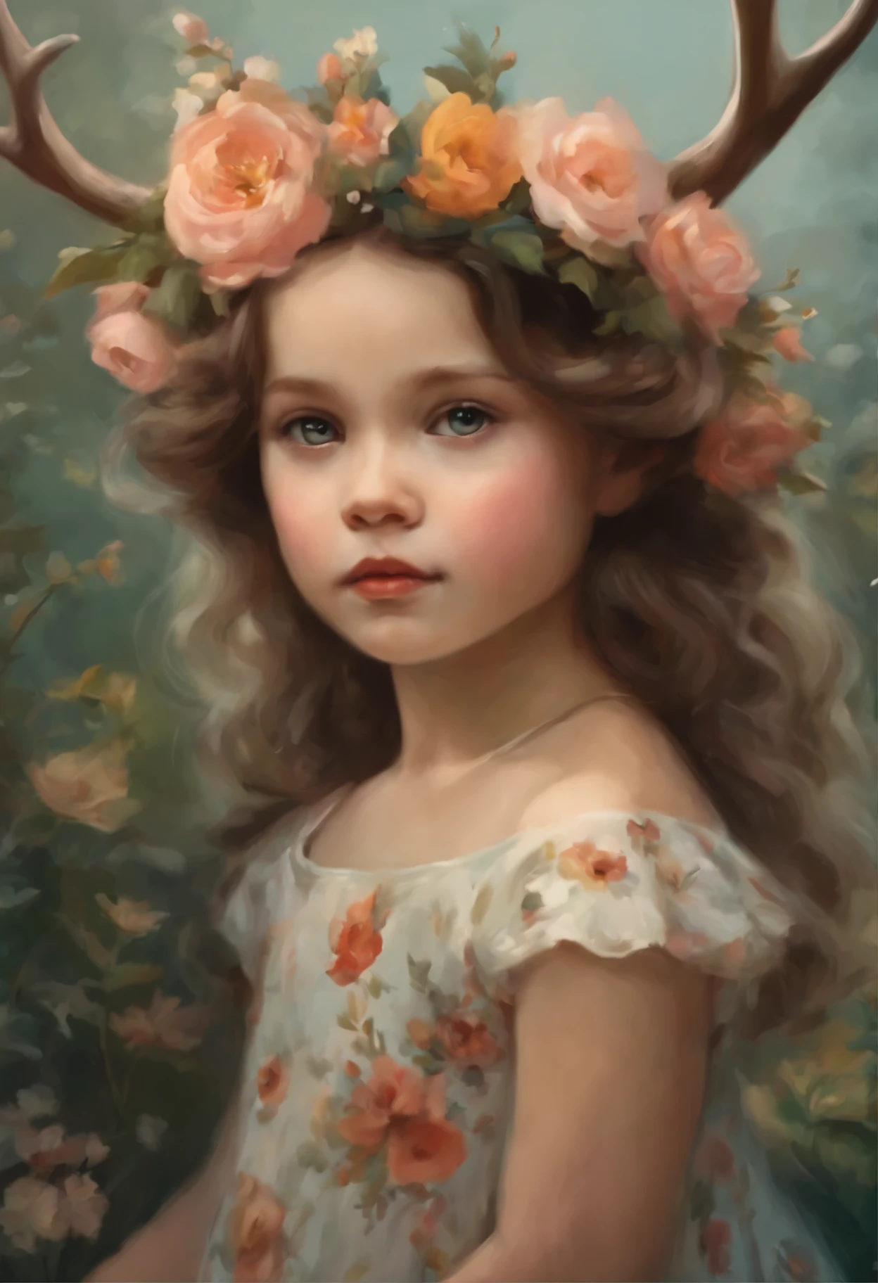painting of a in a flower dress with a deer and a flower crown, magali villeneuve', In the style of Anna Dittmann, magali villeneuve and monet, beautiful character painting, Heather Theurer, Ghibli Tom Bagshaw, artwork in the style of guweiz, Adi Granov, jinyoung shin art, Ye Xin, Annie Stegg Gerard