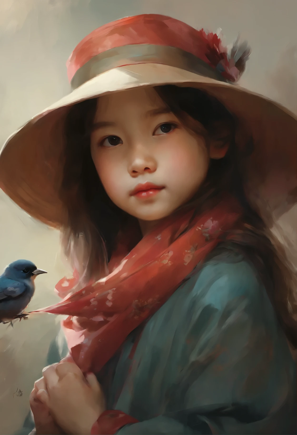 photo of a in a hat and scarf with a bird, beautiful character painting, jinyoung shin art, guweiz masterpiece, guweiz, beautiful portrait, beautiful illustration, by Zeng Jing, by Tosa Mitsuoki