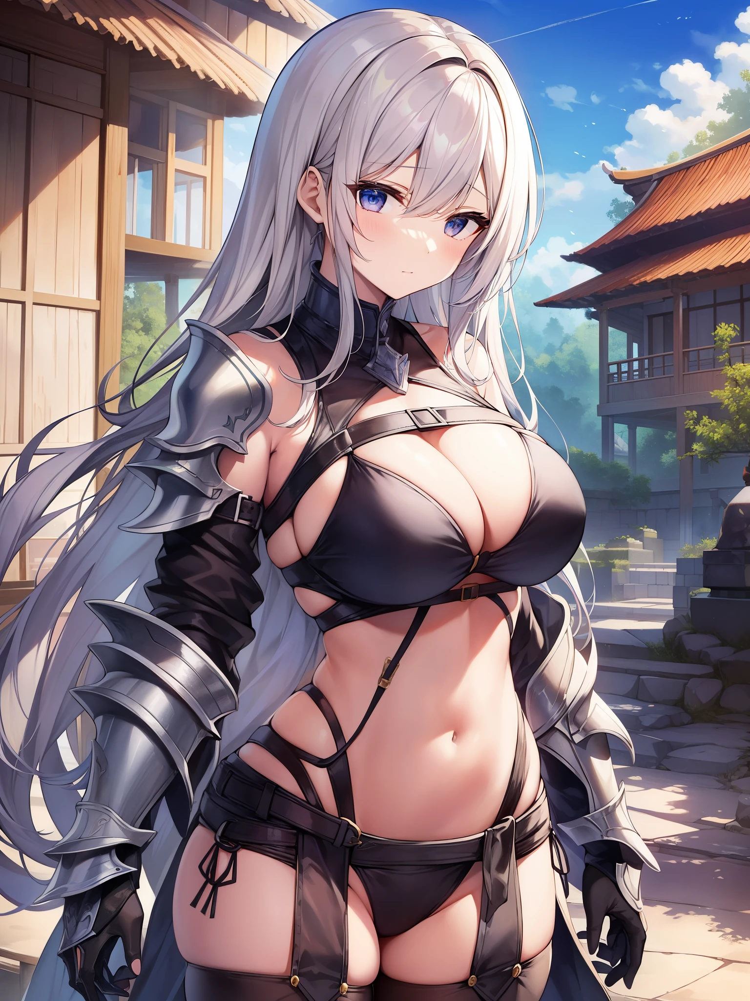top-quality、Masterpiece、detaileds、Colossal breasts mature woman、Colossal breasts mature woman、カラフルなビキニArmor、ビキニArmor (Bikini armor) ha、Equipped by female characters that appear in fiction works.、ビキニタイプのs Armorである。日本でha「ビキニs Armor」「水着s Armor」、英語圏でha「Metal bikini(metal bikini)」Also called。定義に関してha曖昧な所が在るが、Covers the chest and lower body with a bikini-like top and bottom。胸当て部分ha水着のビキニと同じくブラジャーのカップと同様の2つの乳房だけを覆う形状になっているが、Unlike swimwear bikinis, many have shoulder pads.。Some have a shoulder rest and breast rest integrated.。材質ha革や金属などの硬い物が多い。 「Armor(s Armor)」とhaいうものの体を覆う範囲ha肩当て部分を除きビキニの水着とあまり変わらないため、体を守るs Armor本来の機能を捨て完全にねた・洒落と割り切ってデザインされた防具である。 Monokini type or dress type as a design arrangement.、Bondage type, bikini bra and miniskirt type, etc.、Some items have relatively low exposure.。