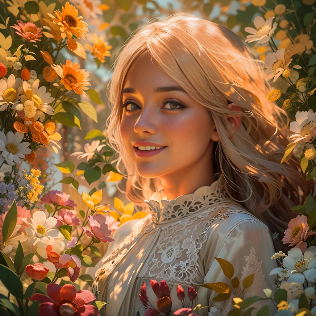 A girl standing in a vibrant garden, surrounded by colorful flowers, with the sunlight beautifully casting shadows on her face. The girl has stunning, detailed eyes that captivate anyone who looks at her. Her lips are also detailed, giving her a delicate and alluring appearance. She is dressed in a flowing dress that matches the vibrant tones of the garden. The atmosphere is filled with a sense of joy and tranquility. The medium used to create this artwork is oil painting, which adds a touch of elegance and texture to the image. The image quality is exceptional, with a resolution of 8K, making every detail and brushstroke stand out. The colors are vivid and vibrant, creating a visually stunning effect. The lighting is carefully crafted, with a focus on the golden hour, providing a warm and soft glow to the scene. The overall composition of the artwork is balanced, with a careful arrangement of elements that creates a sense of harmony. This prompt is designed to generate a high-quality, photorealistic image of a girl in a beautiful garden, capturing the essence of nature's beauty and the serenity of the moment.