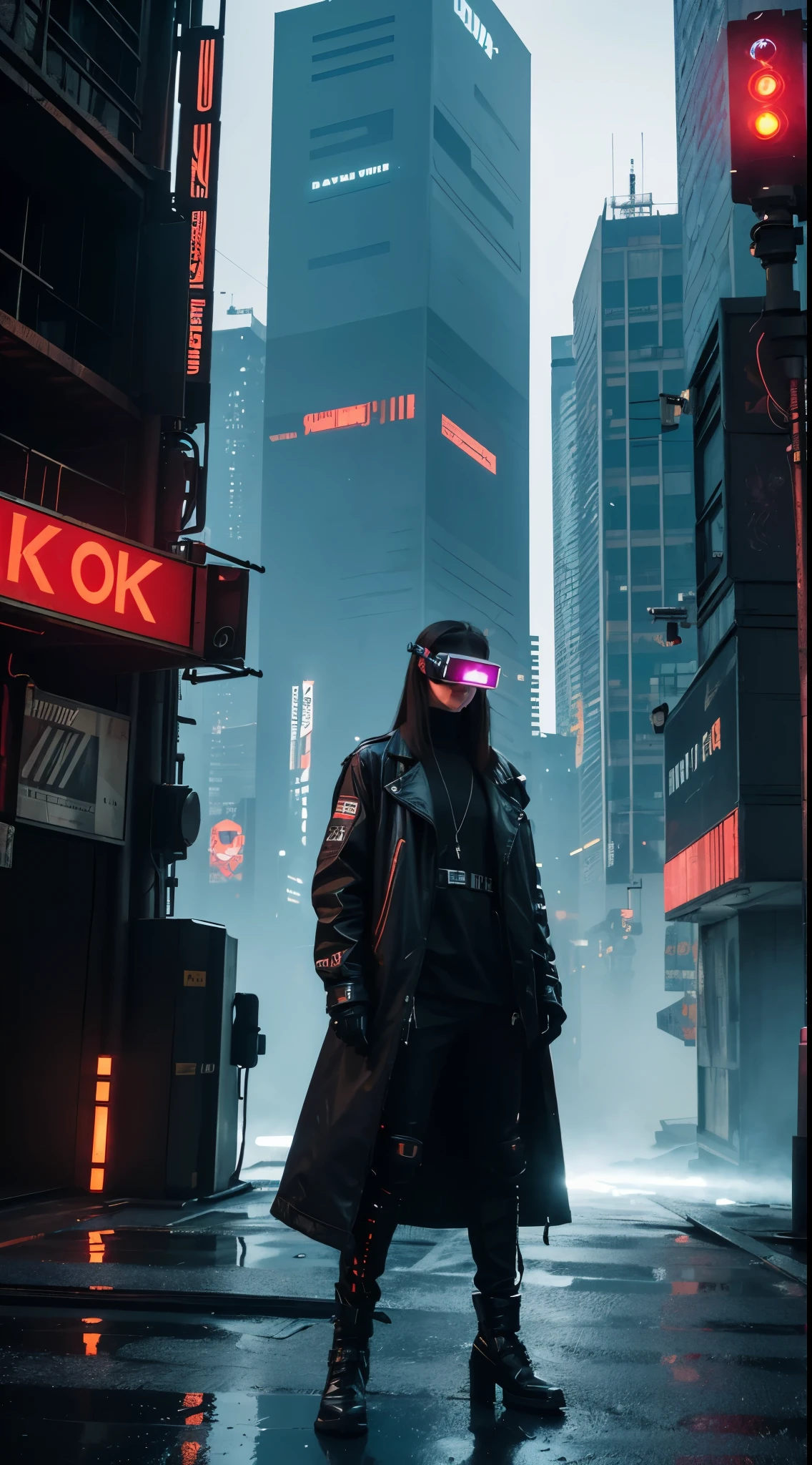 Cyberpunk style, futuristic cityscape, glowing neon lights, towering skyscrapers, flying vehicles, cybernetic implants, advanced technology, augmented reality displays, gritty atmosphere, dark and rainy streets, holographic billboards, bustling crowds, high-tech weapons, hackers and cybercriminals, futuristic fashion, glowing cyber eyes, sleek and shiny surfaces, chrome and metal accents, surveillance drones, robotic enhancements, virtual reality simulations, artificial intelligence, techno-dystopian society, rebellion against authority, underground resistance movement, dystopian cityscape, digital graffiti, advanced computer interfaces, virtual currency, dark and edgy color palette, atmospheric fog and smoke, heavy industrial machinery, neon-lit alleyways, data streams and information overload, high-speed data networks, crime and corruption, clandestine meetings, gritty cyberpunk aesthetic, high-rise apartments, underground clubs, pollution and decay, shadowy figures, dramatic camera angles, dark and mysterious storyline, pixelated holographic visuals, futuristic gadgets and cyberware, dystopian reflections in rain puddles, glowing energy fields, advanced transportation systems. (best quality,4k,8k,highres,masterpiece:1.2),ultra-detailed,(realistic,photorealistic,photo-realistic:1.37),HDR,UHD,studio lighting,ultra-fine painting,sharp focus,physically-based rendering,extreme detail description,professional,vivid colors,bokeh,portraits,landscape,horror,anime,sci-fi,photography,concept artists,cool blue tones, vibrant neon colors, dramatic lighting effects