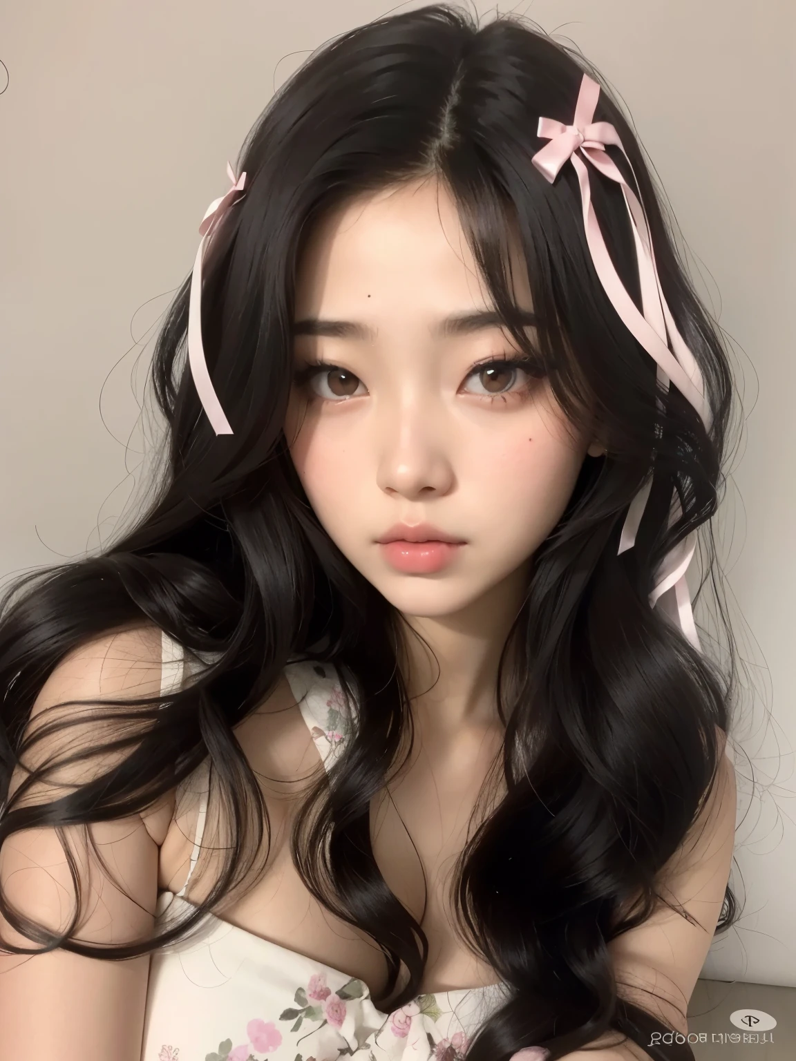 un primer plano de una mujer con cabello largo y rubio que lleva un lazo rosa, ulzzang, Chica coreana, Rasgos de la cara coreana, maquillaje popular de Corea del Sur, Wan adorable cara coreana, Joven y adorable rostro coreano, maquillaje coreano popular, cruel korean goth girl, Beautiful aesthetic face, Hermosa mujer surcoreana, con cabello largo y ojos penetrantes, Hermosa joven coreana, asian features