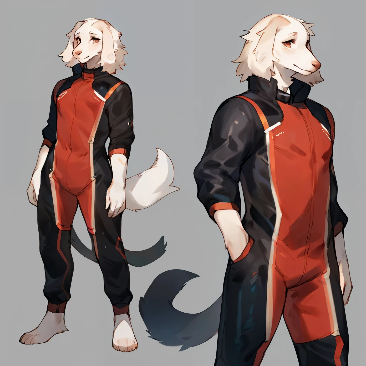 by bebebebebe, by goonie-san, by lostgoose, by spuydjeks, solo, male, standing, ((borzoi, snout), tail, skintight spacesuit