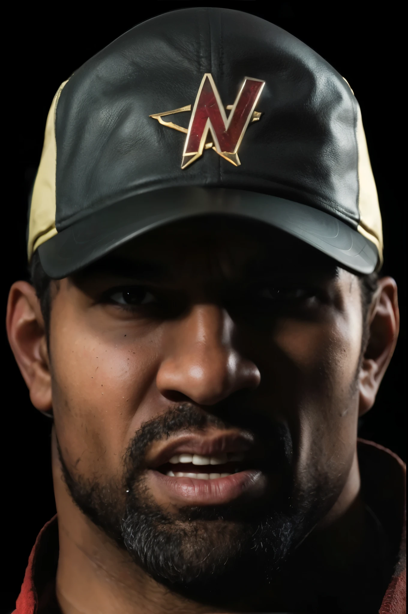 (masterpiece),(best quality:1.0),(ultra high resolution:1.0), Jax, mortal kombat, beard , farmer, cap forward, black man, detailed, face focus, 8k wallpaper