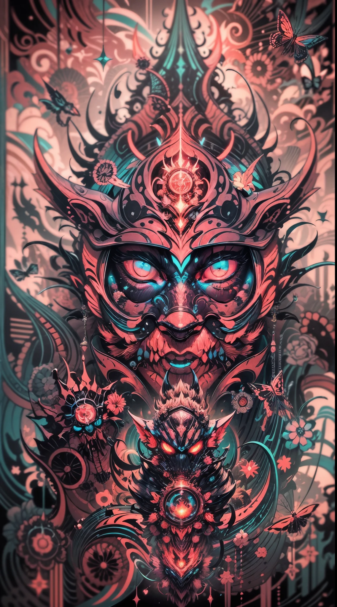 Explosive, otherworldly painting of a shape-shifting deity adorned with the elder scrolls series motifs and omnipresent, piercing eyes, a breathtaking amalgamation of fine art and captivating photo collage, mesmerizing poster design:: their appearance exuded the enigmatic allure of Skyrim minimalism fused with cosmic chaos:: --ar 9:16 --s 963 --c 9 --q 2 --v 5