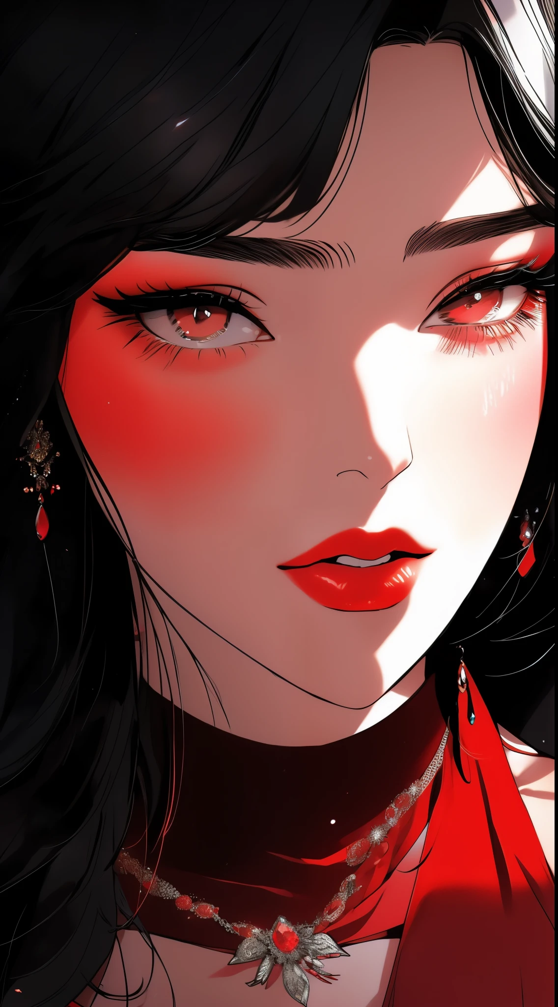 a close up of a woman in a red dress with a necklace, artgerm on artstation pixiv, sakimi chan, extremely detailed artgerm, sakimichan frank franzzeta, trending on artstation pixiv, sakimichan, ! dream artgerm, fanart best artstation, trending on artstation:3
