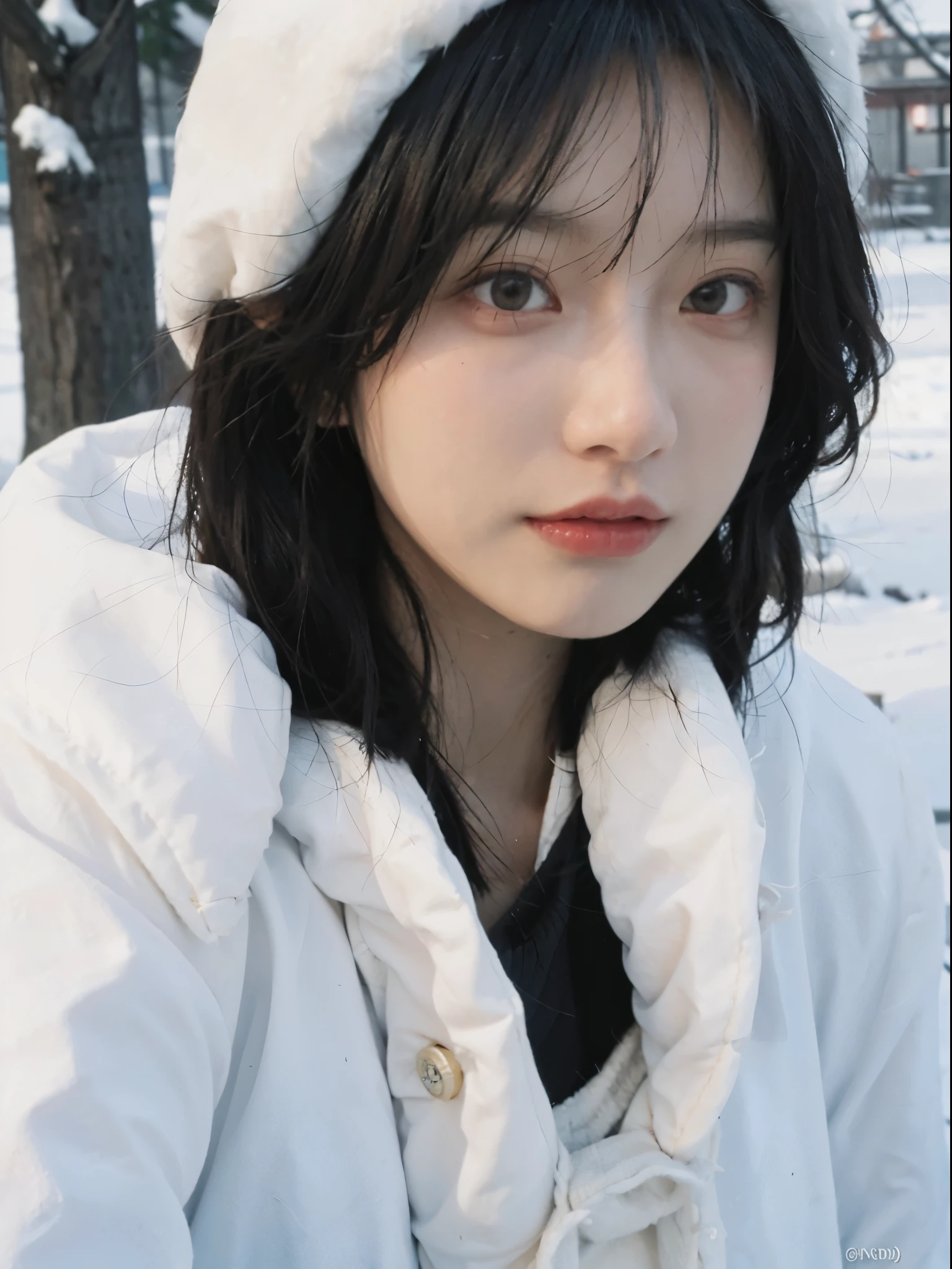 Best quality, 超高分辨率, white backgrounid,(realistically:1.4), girl, A pair of eyes as clear as snow,Imperial sister,Black long straight, looking at viewert, close up ,