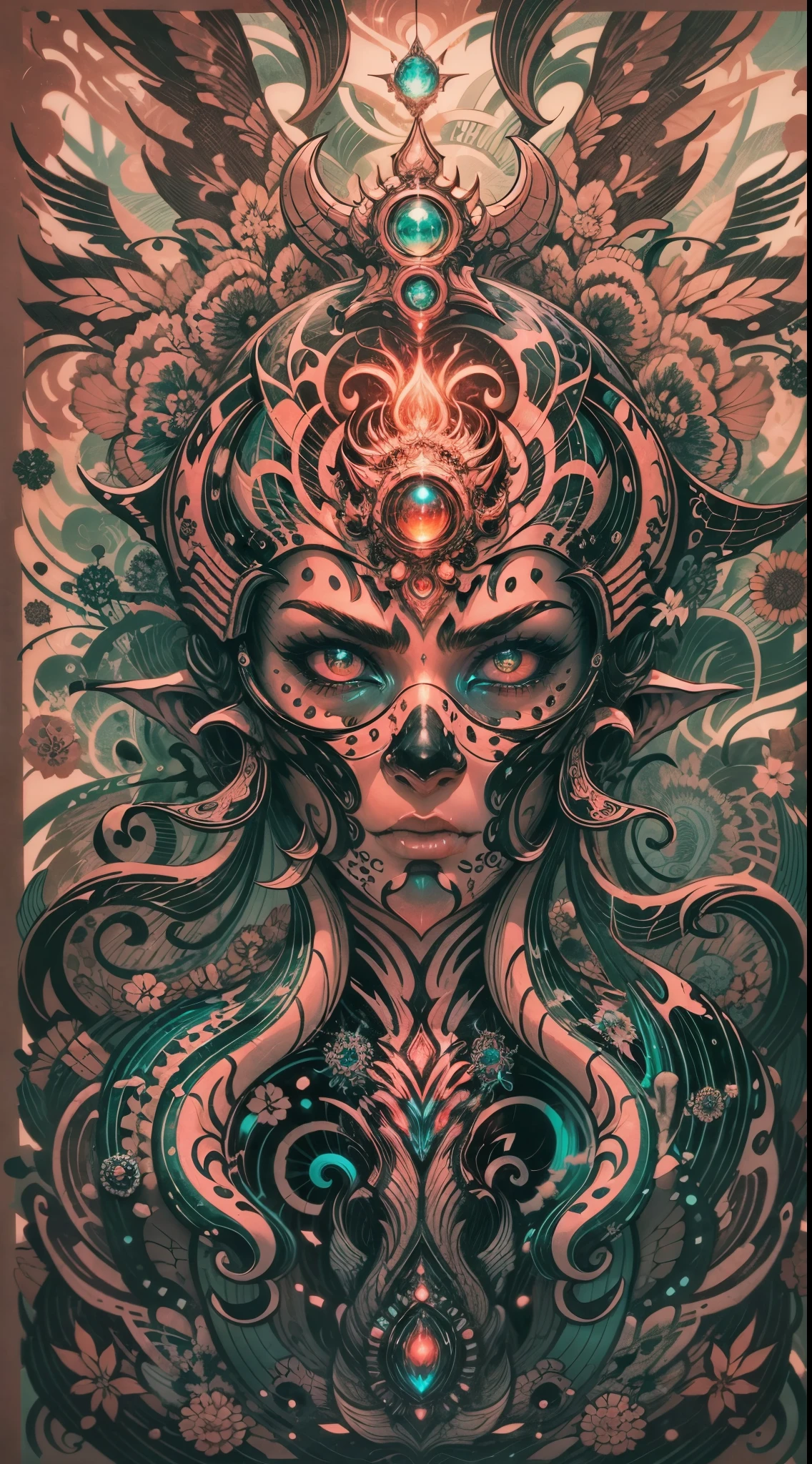 Explosive, otherworldly painting of a shape-shifting deity adorned with the Hp.lovecraft motifs and omnipresent, piercing eyes, a breathtaking amalgamation of fine art and captivating photo collage, mesmerizing poster design:: their appearance exuded the enigmatic allure of elder god minimalism fused with cosmic chaos:: --ar 9:16 --s 963 --c 9 --q 2 --v 5