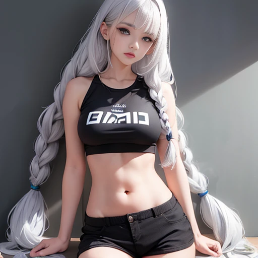 (((((Ultra high definition))))), the best, 8k image quality,((((shot from behind)))) full body shot, erotic pose, photorealistic, stunning korean, very sexy body, slim waist, (large breasts, gigantic breasts:1.4) big breasts looking directly at the camera, (gigantic hips, large muscle thighs:1.4),(hips, thighs:1.4), (thick hip dips, ultra wide hips:1.4), (gigantic booty, large buttocks, big muscle booty:1.4), slim abs, slender back, bending over, sexy expression, arms behind back, beautiful collarbone, beautiful belly button, (((coquettish smile, happy smile, gloss, big eyes, highlights in pupils, clear double eyelids, eyelashes))), long neck, beautiful short hair,(( gray ash fade hair)), oil on skin, wet skin, dripping wet, gloss on lips, black chocker, white crop top