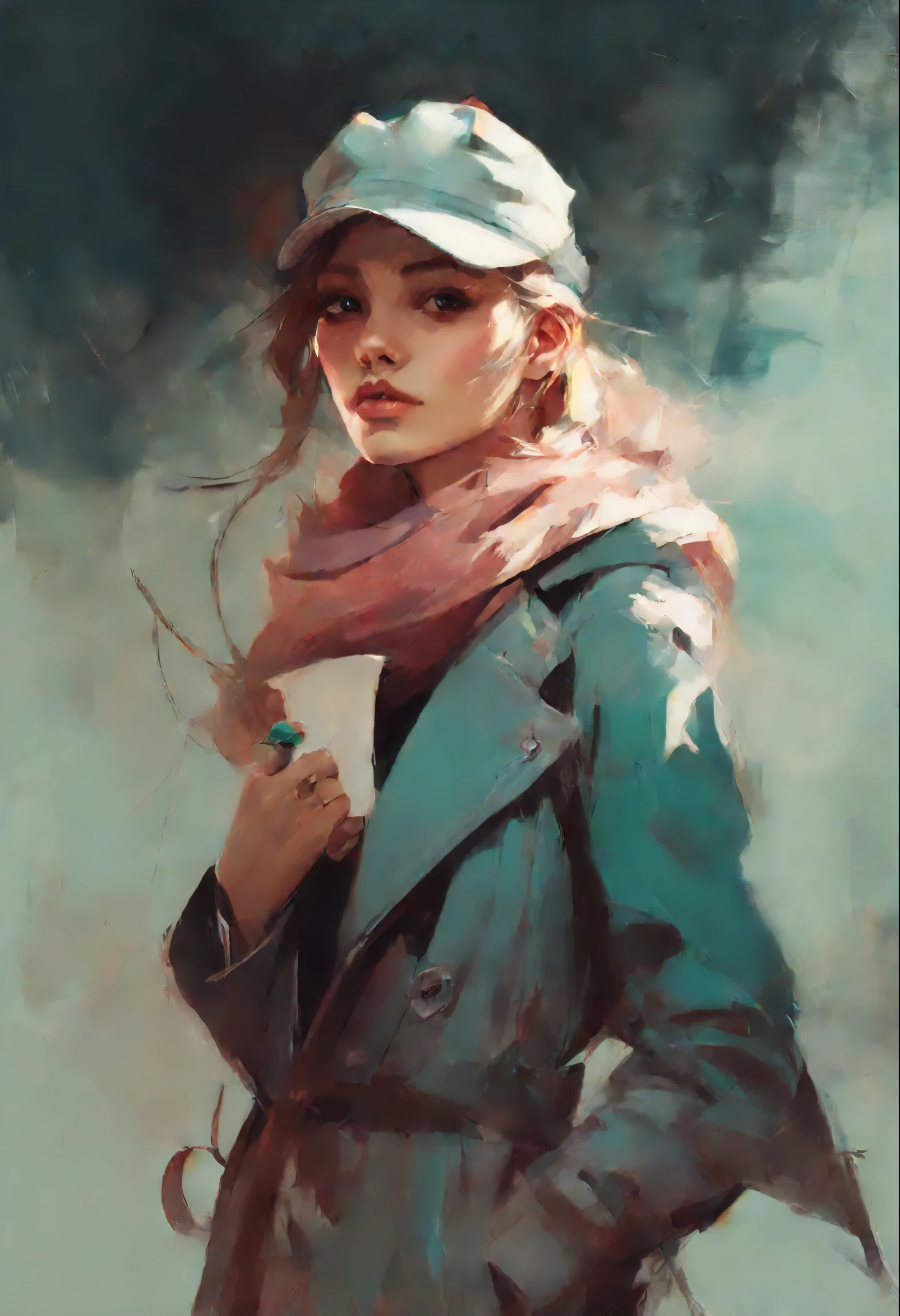 picture of a зеленоглазая брюнетка с совой girl in a hat and scarf with a bird on her shoulder, artwork in the style of guweiz, beautiful character painting, guweiz, beautiful illustration, ross tran 8 k