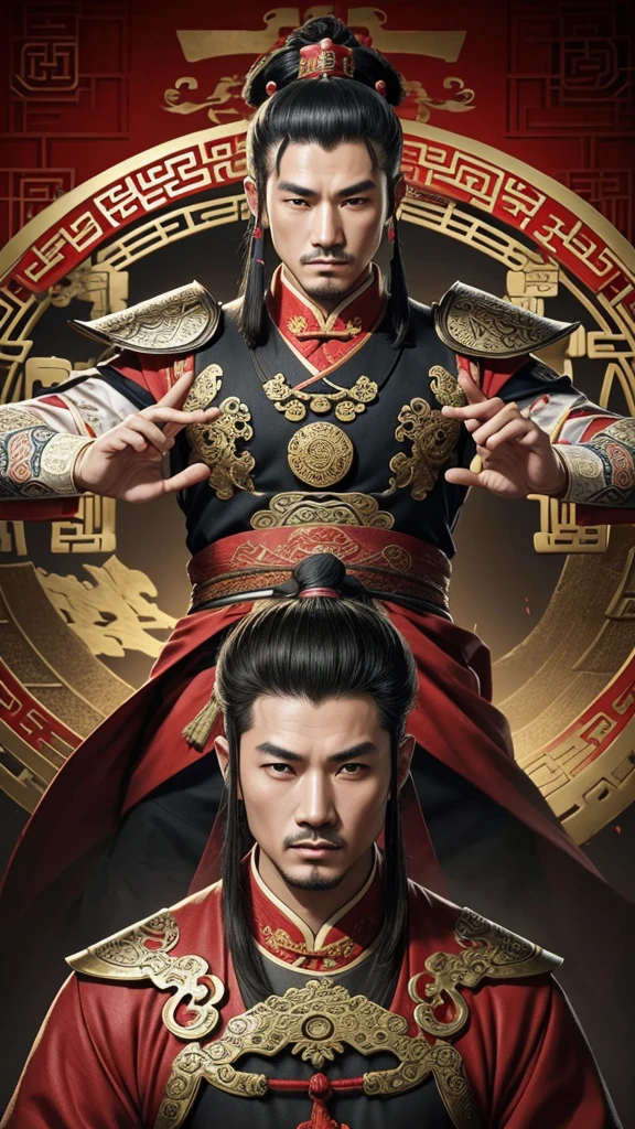 oriental、man in ancient chinese clothes、ancient chinese hairstyle man、three kingdom、multiple warlords、top-quality、​masterpiece、超A high resolution、(Photorealsitic:1.4)、Game Posters、Inside the building、